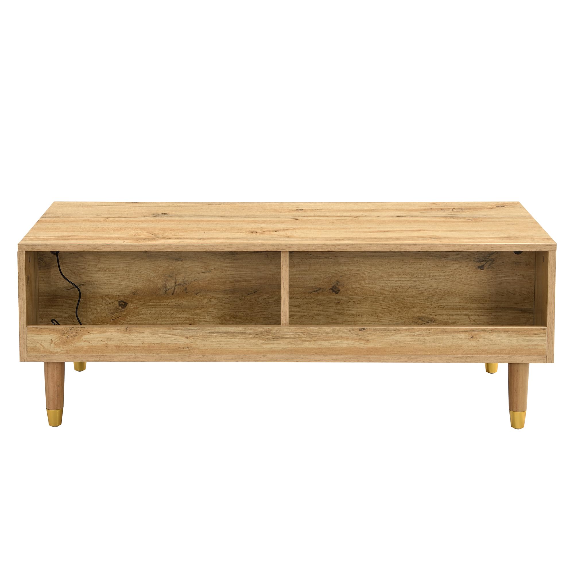 Kebnor Moderno juego de muebles LED: mueble de TV con 4 puertas y mesa de café con 2 cajones, diseño de madera dorada, iluminación LED, estructura ondulada y frontal acrílico (juego de muebles 110 x