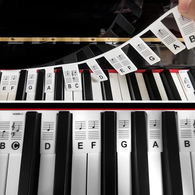 Piano Key Stickers, 88 Keys Full Size Piano Note Labels Removable Silicone Piano Keyboard Overlay for Kids Beginners(Classic Black)