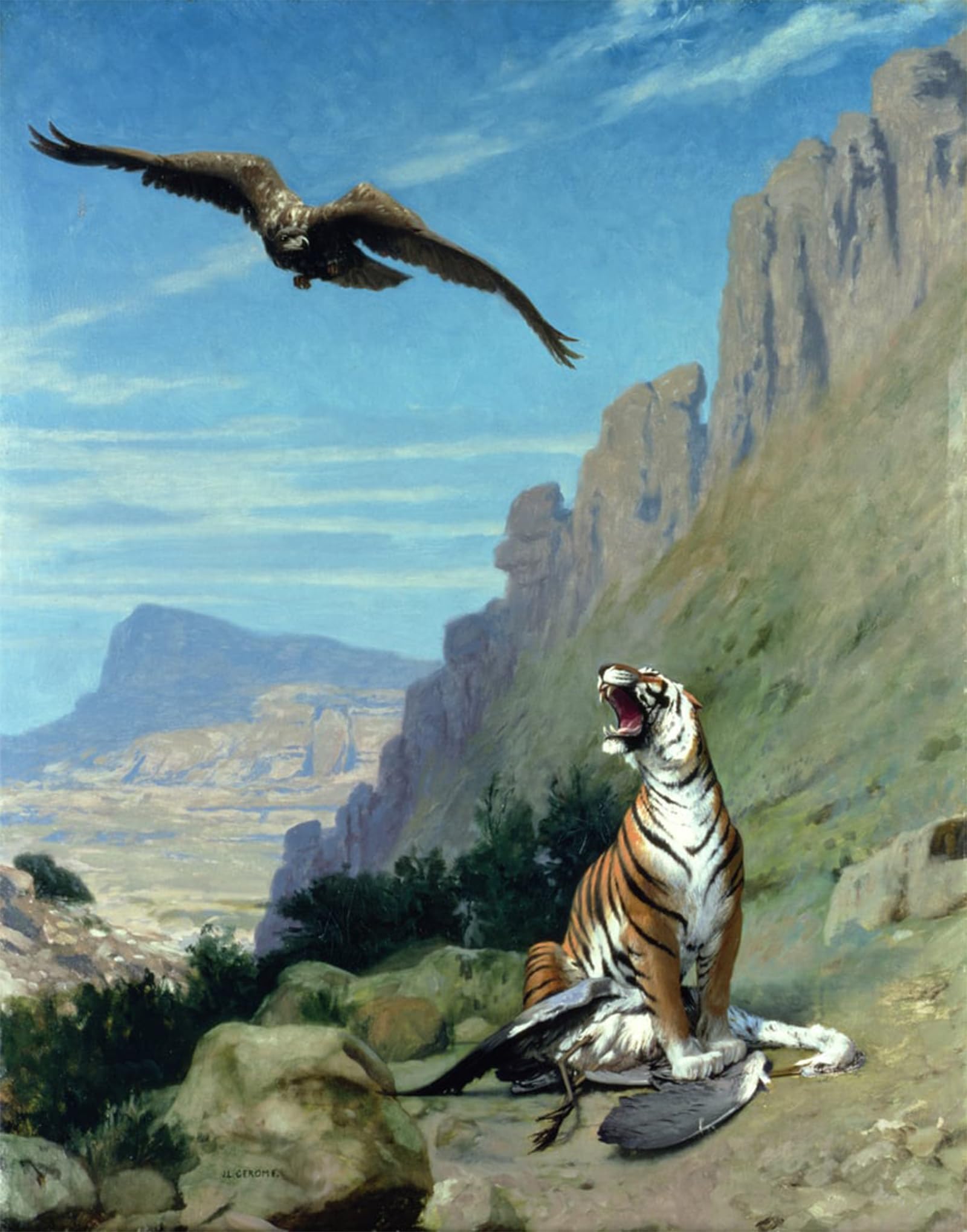 ARTXLXXBN Famous Painting Art Wall Decor Abstract Art Picture Tiger and Vulture by Jean Leon Gerome Animal Pictures for Home Decor 60x90cm
