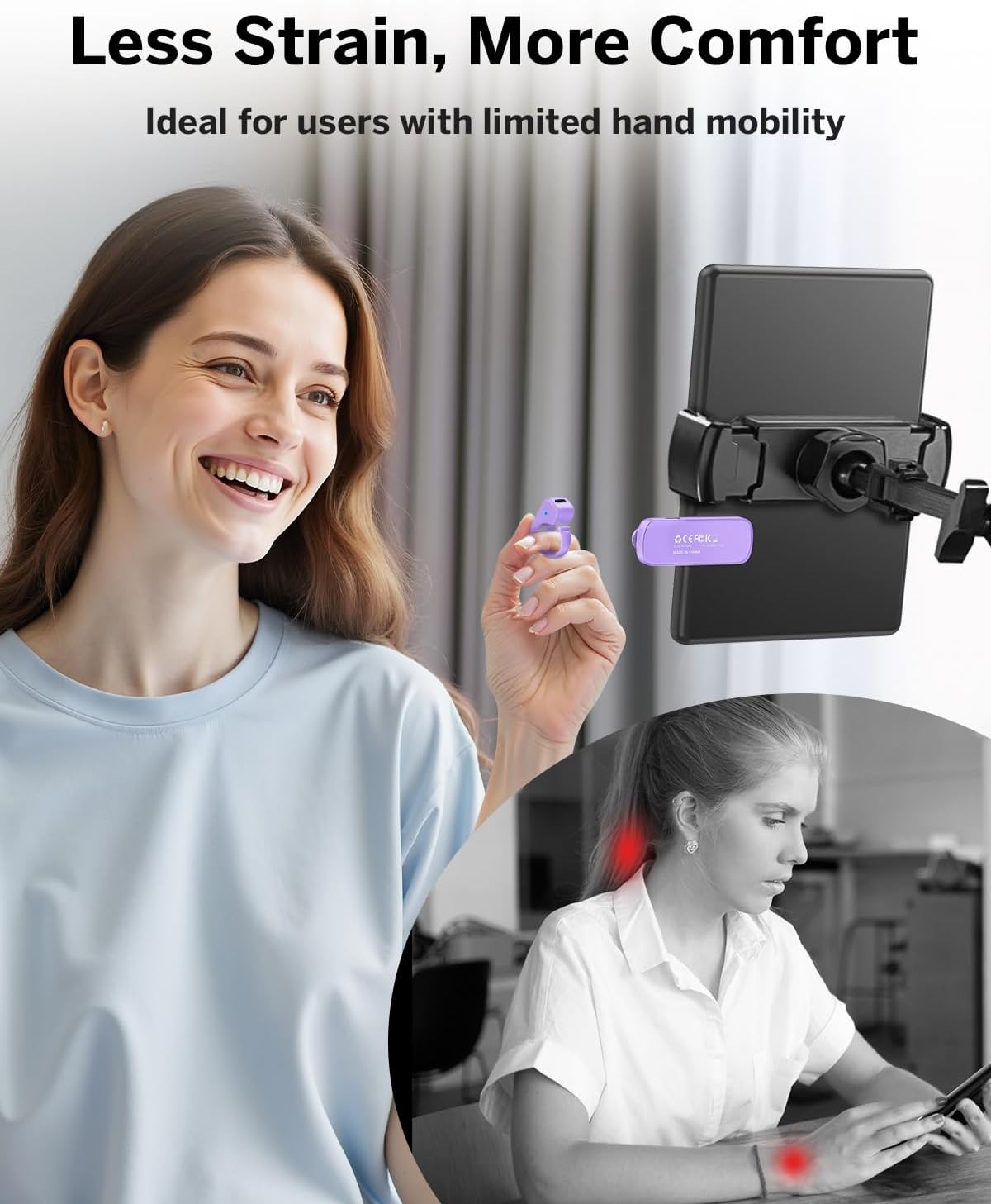 DATAFY Page Turner Ring for Kindle Paperwhite Scribe Kobo | Case-Friendly Fits Cases up to 0.73", RF Remote for Kindle, Kobo, iPad & iPhone, Storage Bag Included