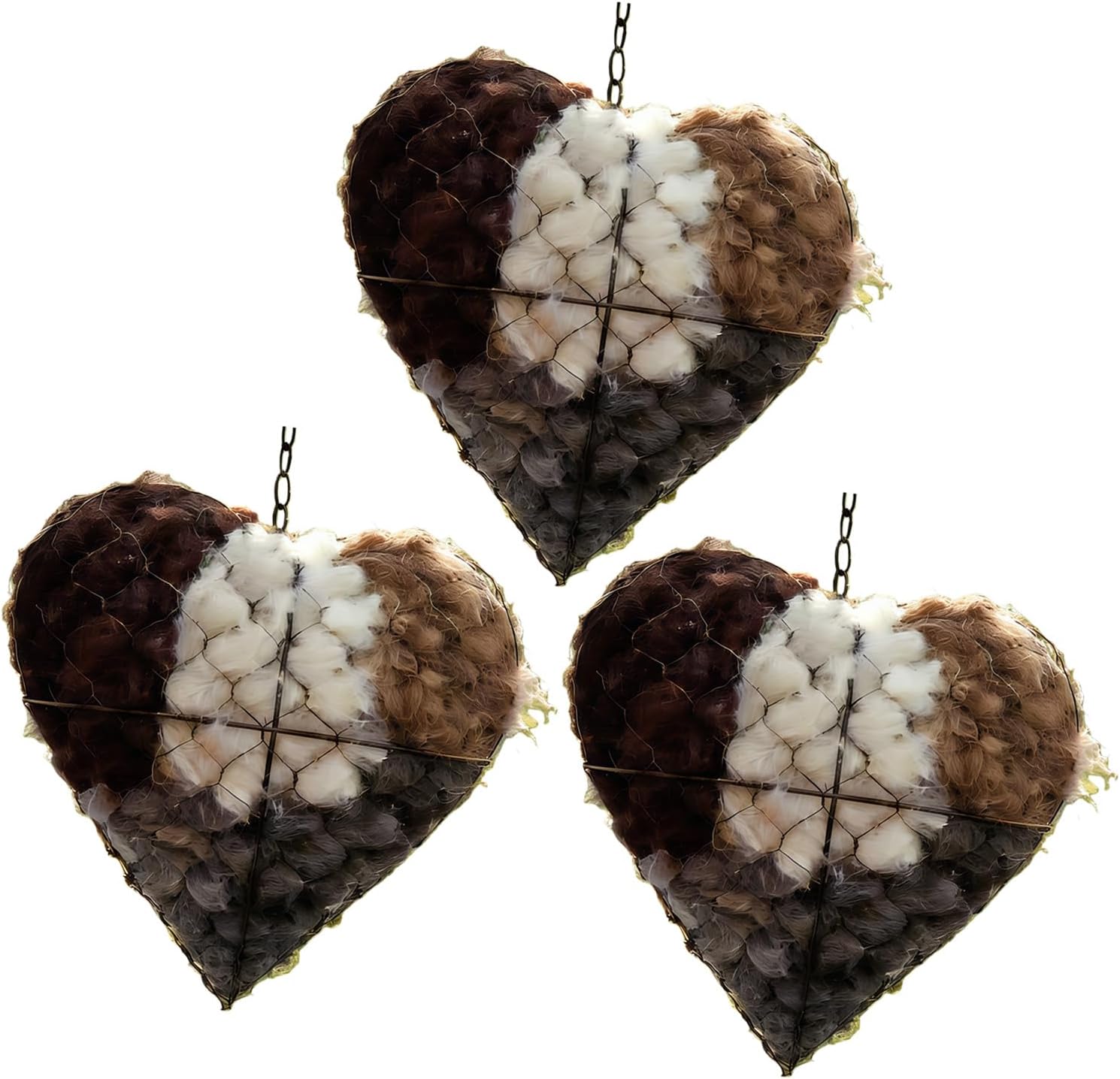 Heart Shape Iron Bird House for Outdoor, Refillable Handmade Bird Nest with Nesting Materials, Garden Decor to Attract Wild Birds Like Hummingbirds, 8.5x8.6cm, 3pcs