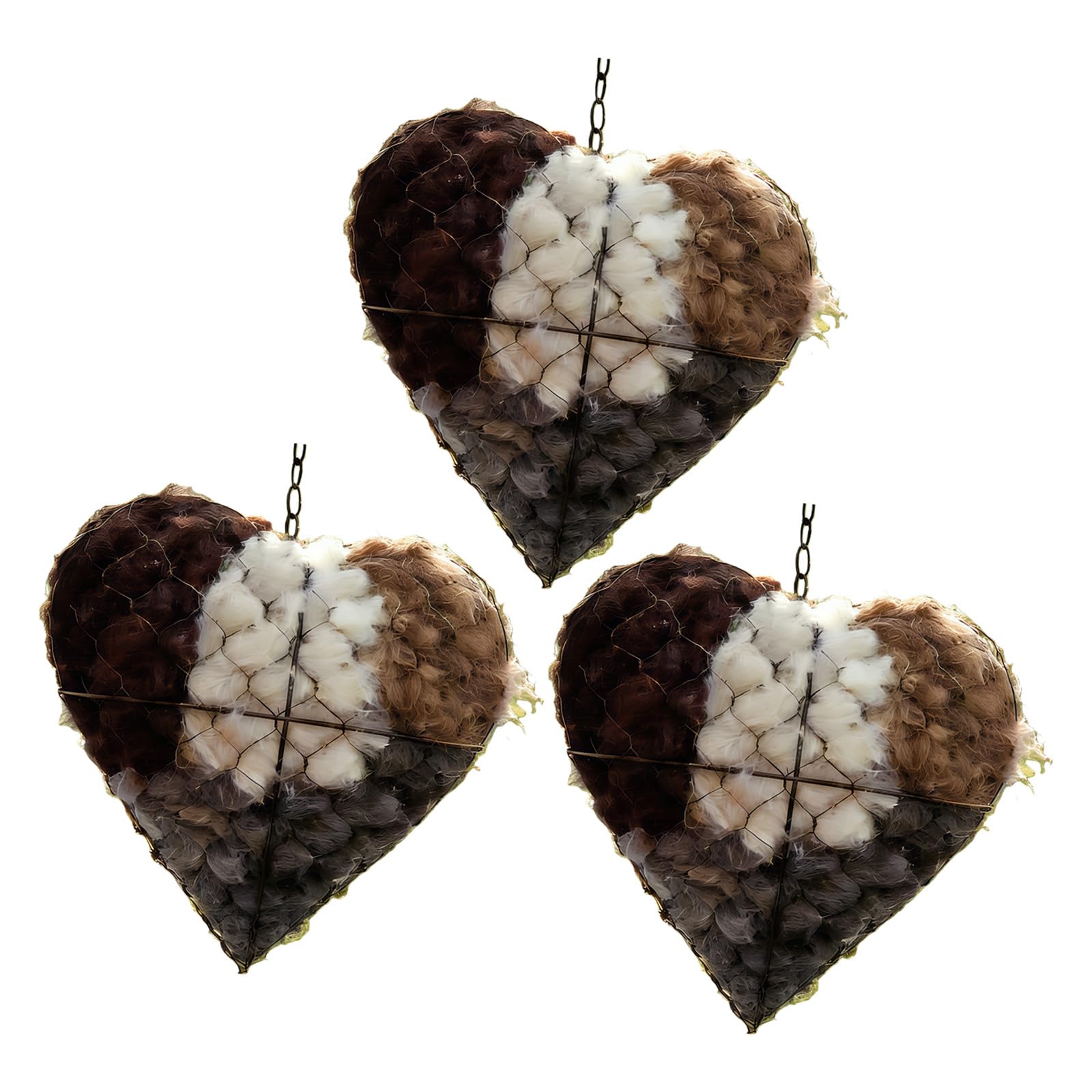 Fácil de colgar en forma de corazón, protección para pájaros, jardín, decoración de patio, hierro nido de pájaro, corazón, diseño recargable con fibras de algodón, nido salvaje de temporada, nido de