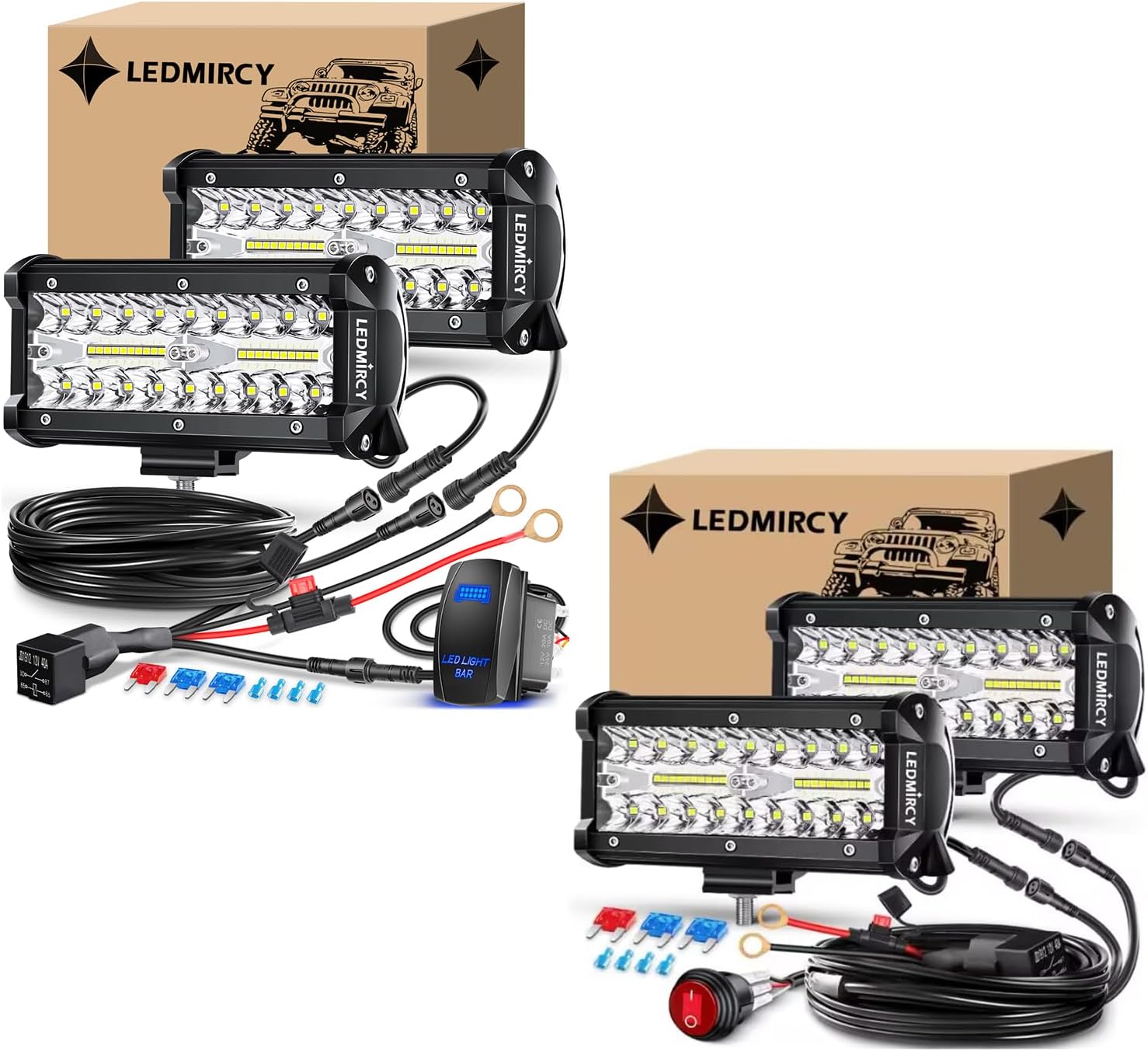 LEDMIRCY 7 Inch LED Light Bar Kit with Rocker Switch Wiring