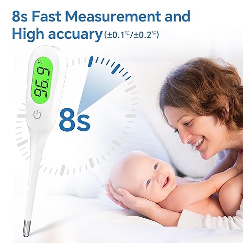 Miniatura 2 de Termómetro oral digital de 8 segundos para adultos y niños, termómetro preciso para bebés con alarma de fiebre y termómetro basal médico