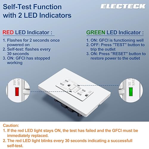 Vista 18 de ELECTECK Paquete de 5 salidas GFCI de 15 amperios, resistentes a manipulaciones (TR), receptáculos GFI de autoprueba con indicador LED, interruptor