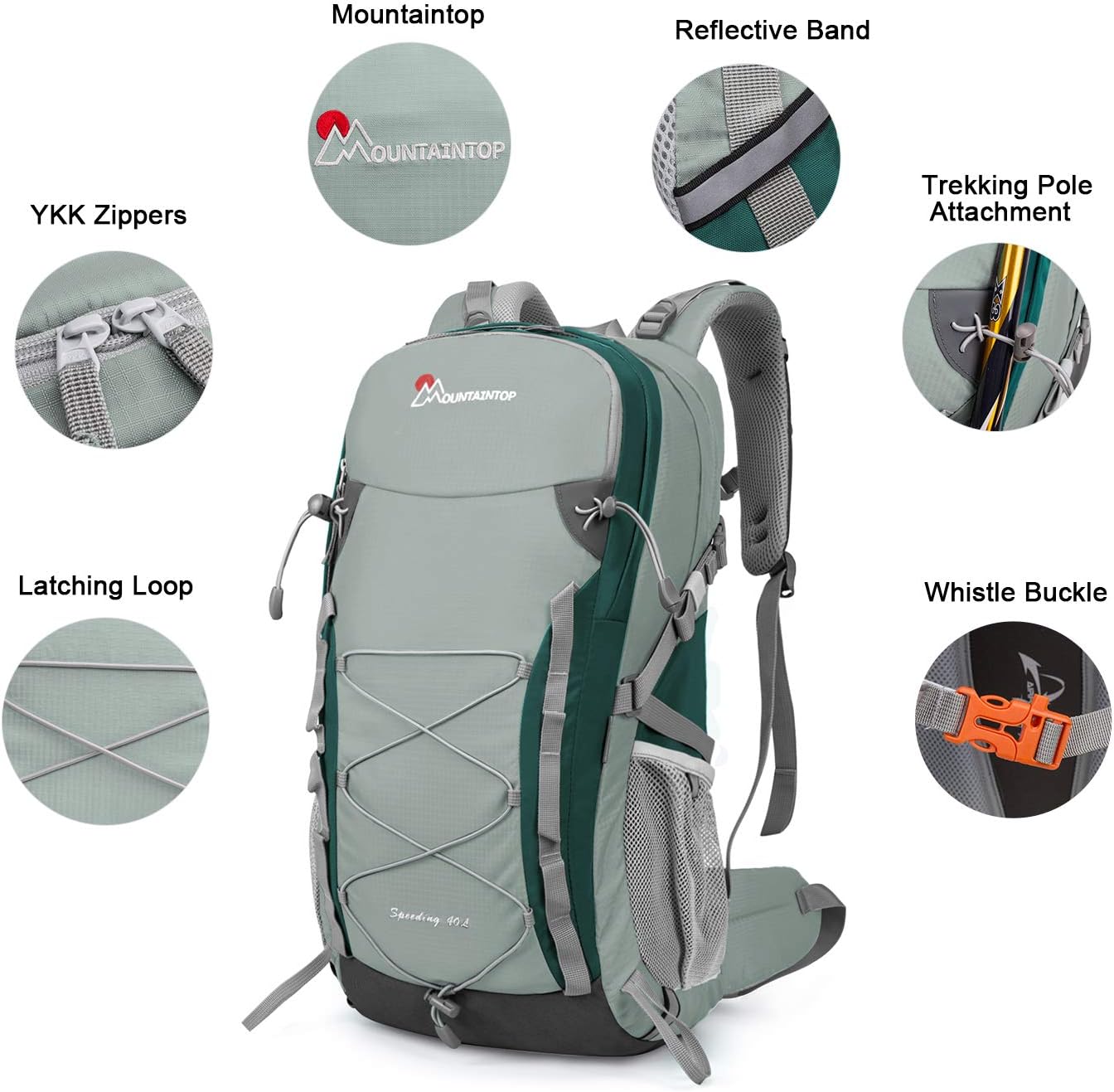MOUNTAINTOP 40L Hiking Travel Backpack for Men Women with Rain Cover