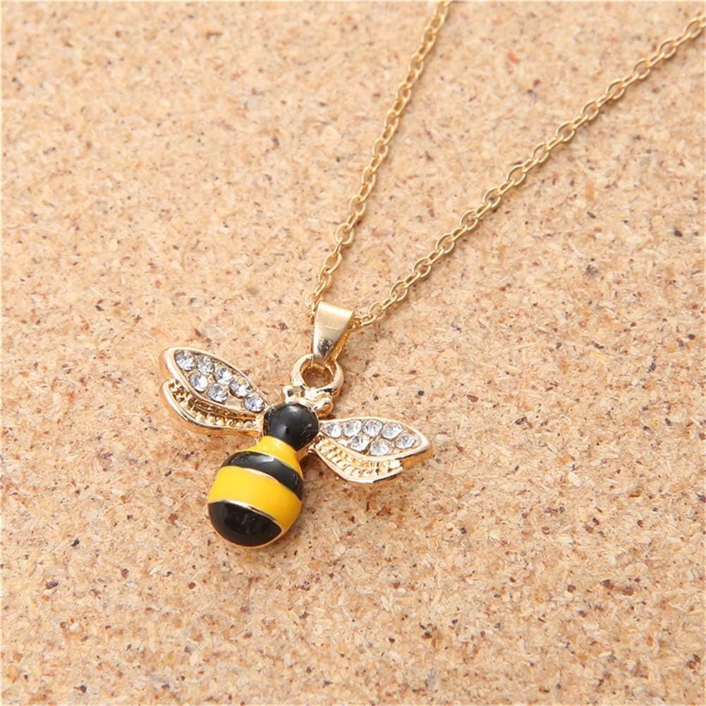 ALUOR Tiny Cute Gold Bee Pendant Necklace and Earrings Jewelry Set, Fashion Charm Crystal Rhinestone Enamel Honeybee Bumble Bee Pendant Jewelry Women - Image 5
