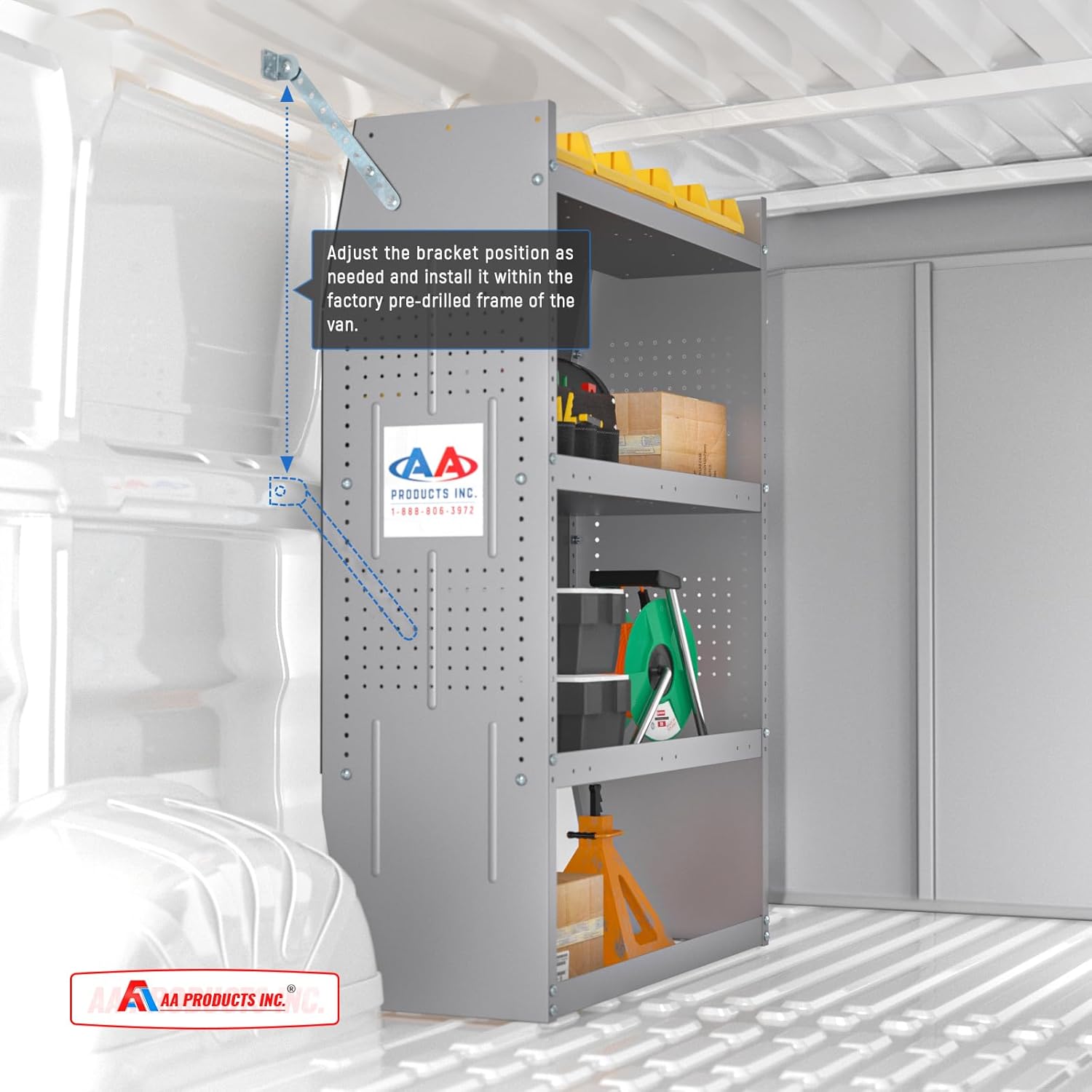 AA Products Inc. SH-4603 Steel Low/Mid/High Roof Van Shelving Storage System Fits Transit, GM, NV, Promaster and Sprinter, Contoured Shelving Unit, 32" W x 46" H x 13" D