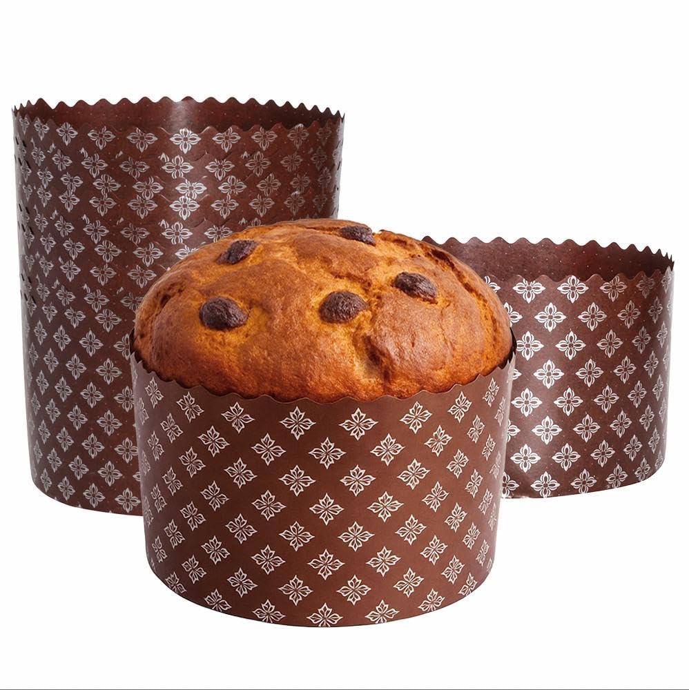 12 oz Easter Bread Forms Paska Mold Kulich |12 pcs| Easter Bread Paper Mold Panettone Paper - Brown Panettone Paper Baking Molds Universal | Brown Design W 4.3 x H 3.3-In