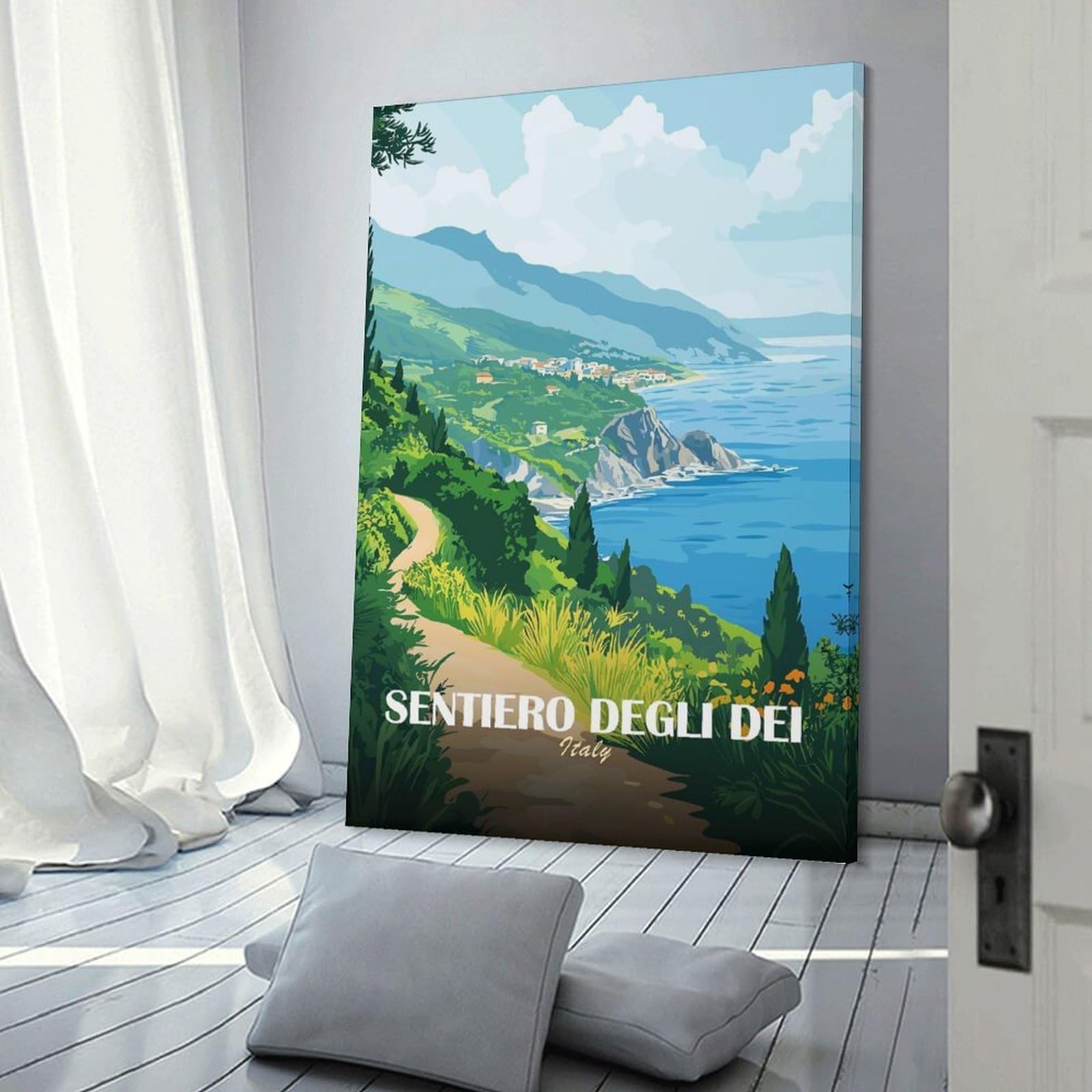 Junmoney Wall Decor Canvas Print Sentiero Degli Dei, Italy Travel, 12x18inch(30x45cm), for Front Hall, Corridor Or Welcome Spaces, A Neat Decor Update for Hallways