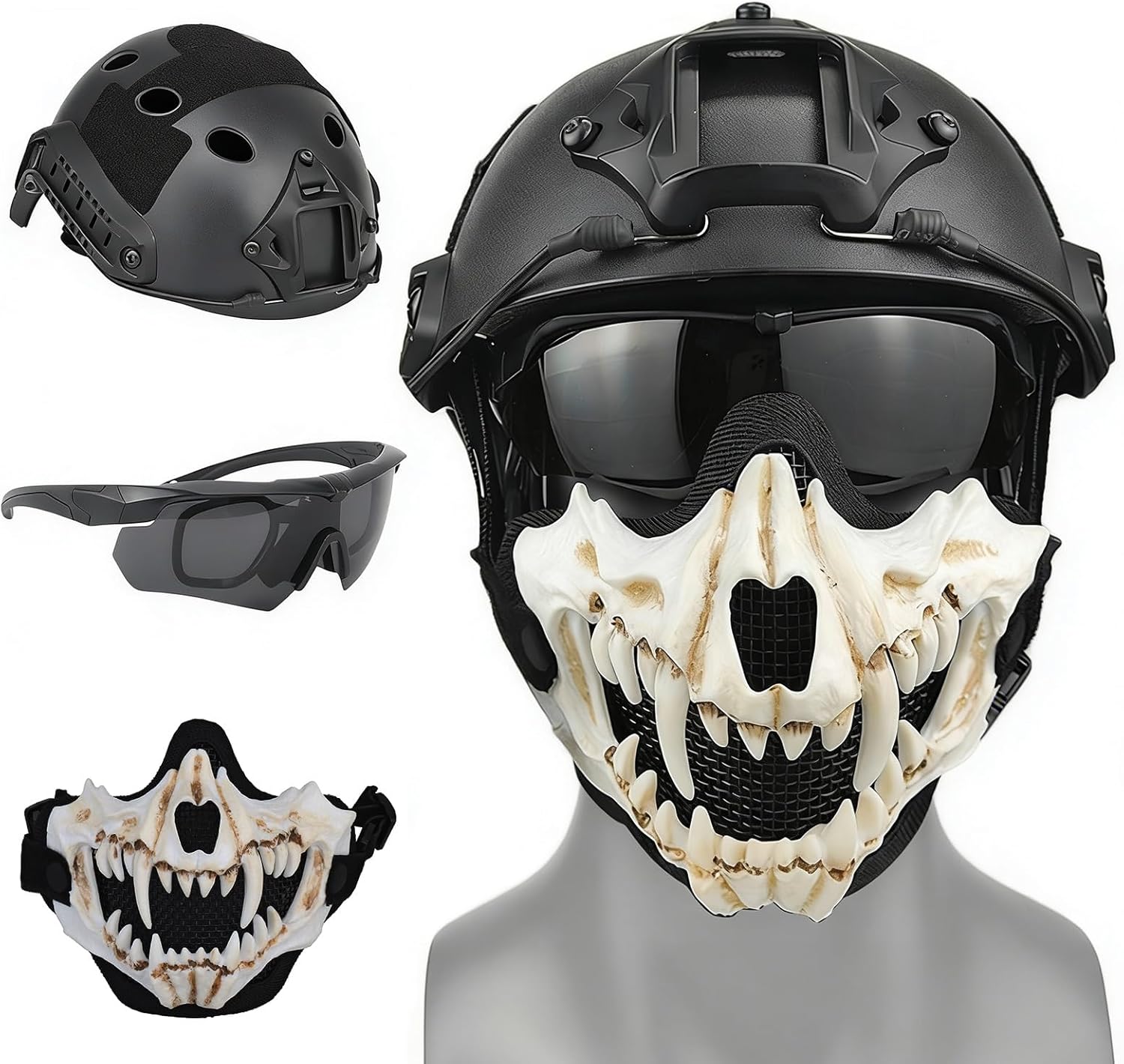 Fast Paintball Helmet with Airsoft Mask and Goggles, Full Face Tactical Protection Gear, for Outdoor, CS Games, BBS