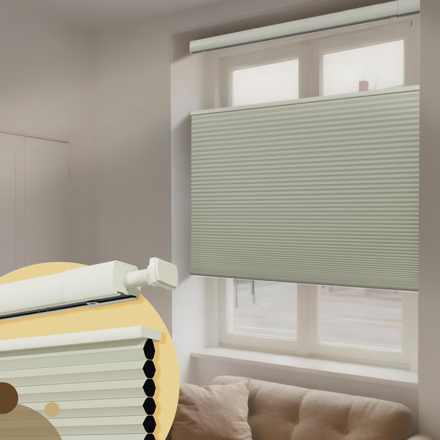 No Drill No Tools Blackout Cellular Shades Top Down Bottom Up Cordless Window Blinds Easy to Install Honeycomb Blinds for Indoor Windows,Bedroom,Blackout Beige,42" W x 36" H