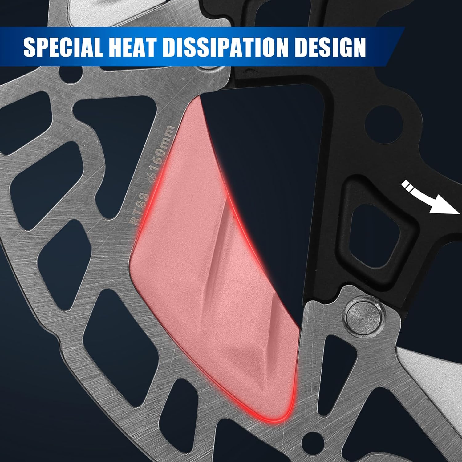 BUCKLOS 160mm Floating Bike Disc Brake Rotor with Heat Dissipation Fins-Bicycle Stainless Steel Aluminum Alloy Road Bike MTB Mountain Bike Disc Brakes Rotors for E-bike BMX(Black)