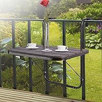 Vista 4 de Balcony Railing Table Outdoor Hanging Folding Brown Aluminium Metal Side Table Adjustable 23.6"L x 15.7"W
