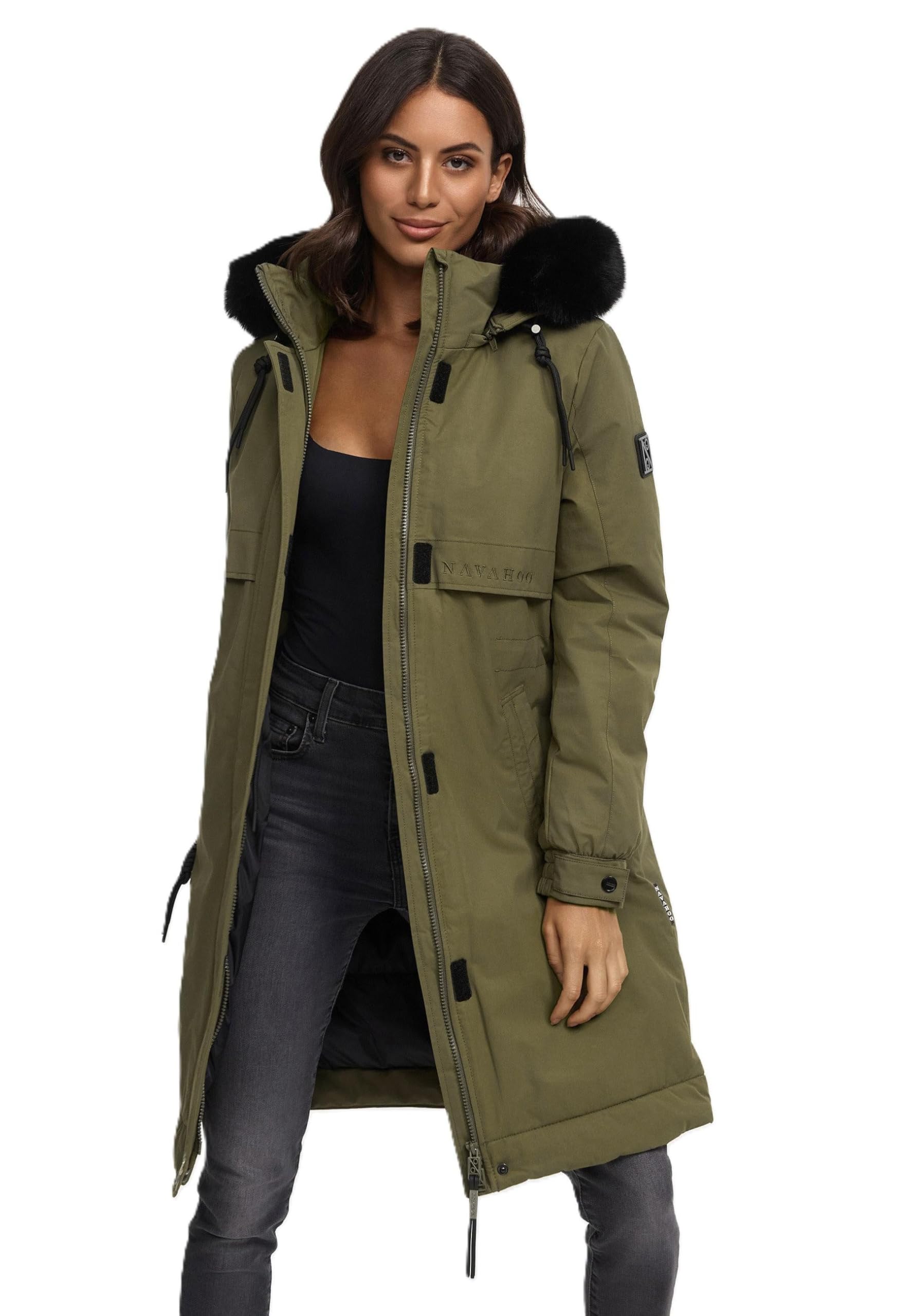 Navahoo Lange winterjas voor dames (XS-3XL) - afneembare capuchon, waterafstotend, parka, tailleband binnenin, warme jas voor dames - N039, XL