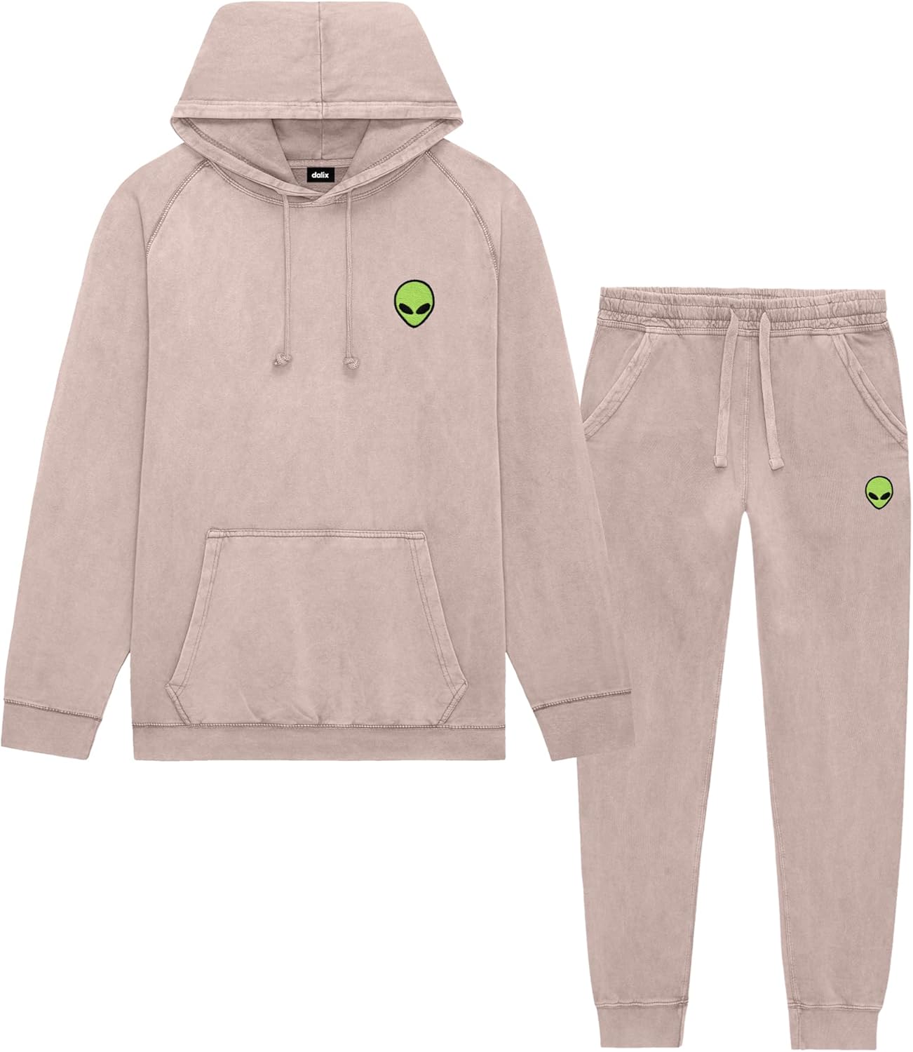 DALIX Alien Embroidery Washed Sweatsuit Set Hoodie Jogger Soft Fleece Relaxed Fit Lounge Mens