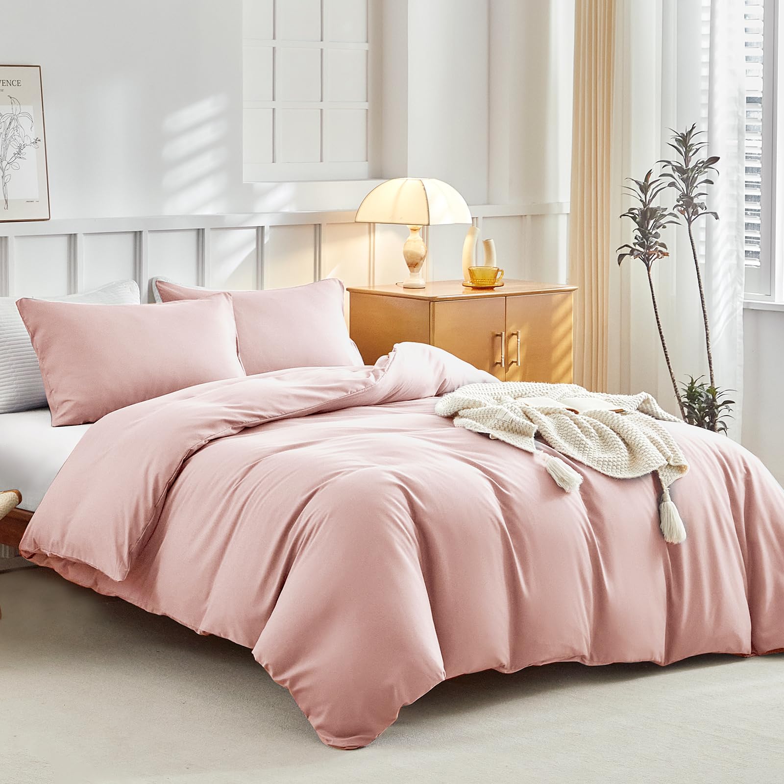 Lekesky King Size Duvet Cover Set Pink Bedding, Soft Microfibre King Size Bedding (1x Quilt Cover