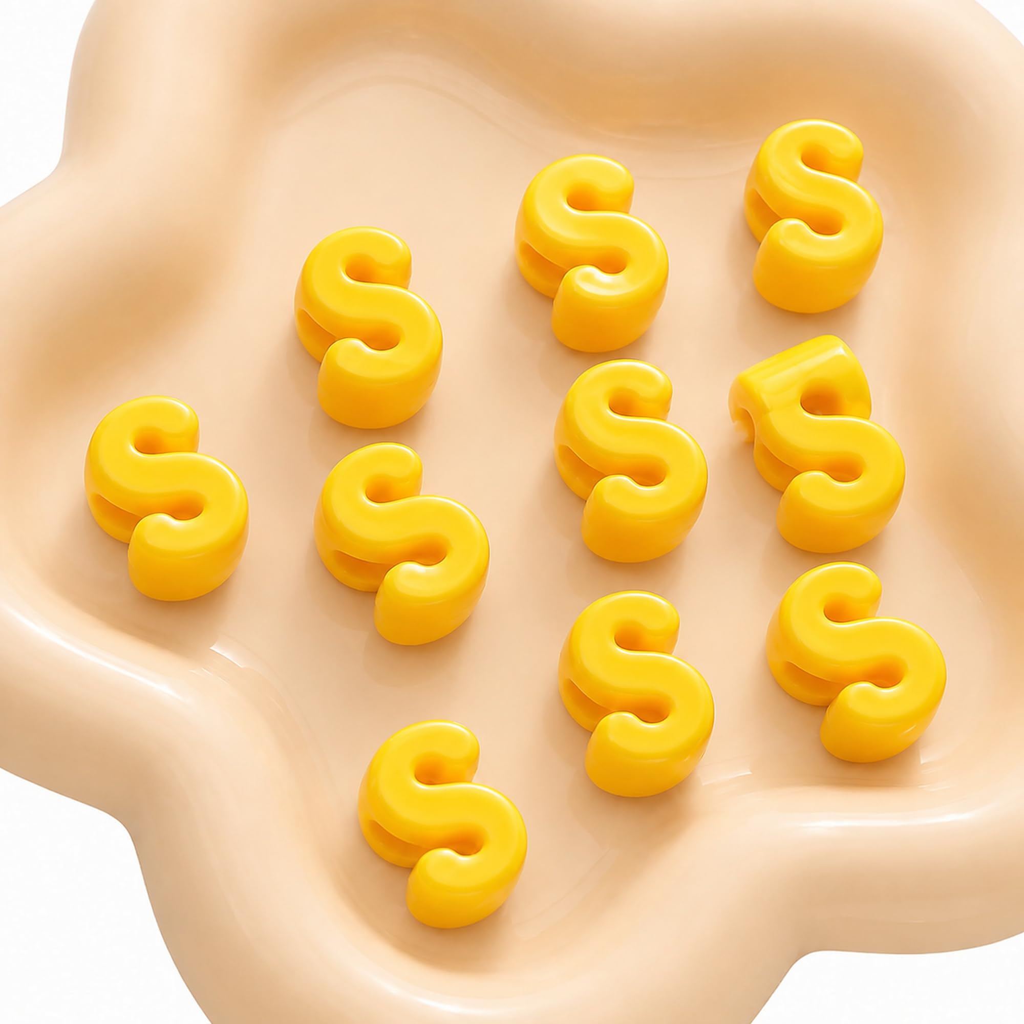 Letter Beads, 10pcs Alphabet Beads, Large Acrylic Letter Beads with 6mm Holes for Bracelet Making, Jewellery, Keyrings and Craft Projects (Yellow, Letter S)
