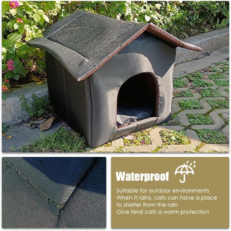 Feral Cat House for Outdoor Cat Insulated with Waterproof Roof Warm Cushion Weatherproof Protection Cat Dog Tent Stray Cat Shelter Pet House for Winter
