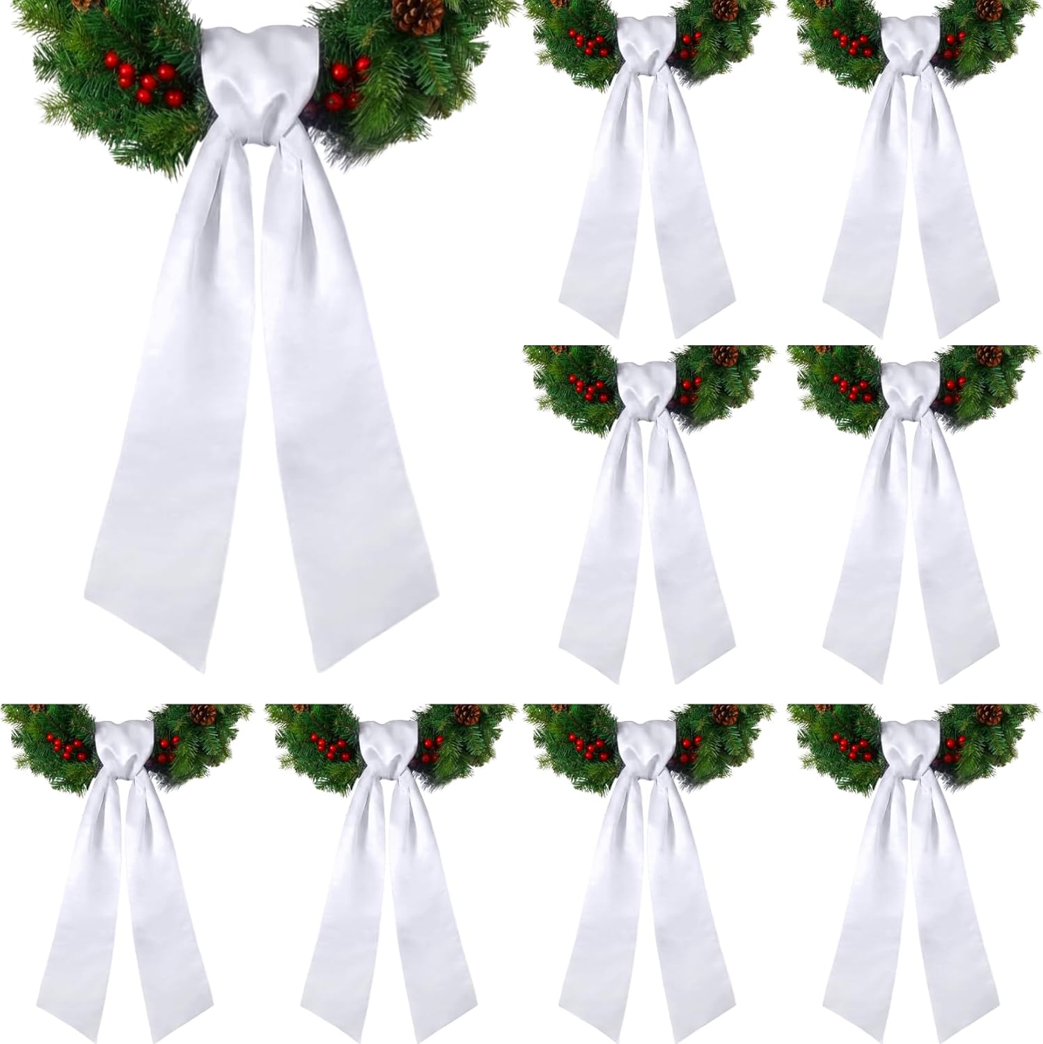 8 PCS Wreath Sash for Front Door - White Wreath Sash Accessories Blank Wreath Sashes for Embroidery Monogram Party Farmhouse Indoor Outdoor Wedding Decor