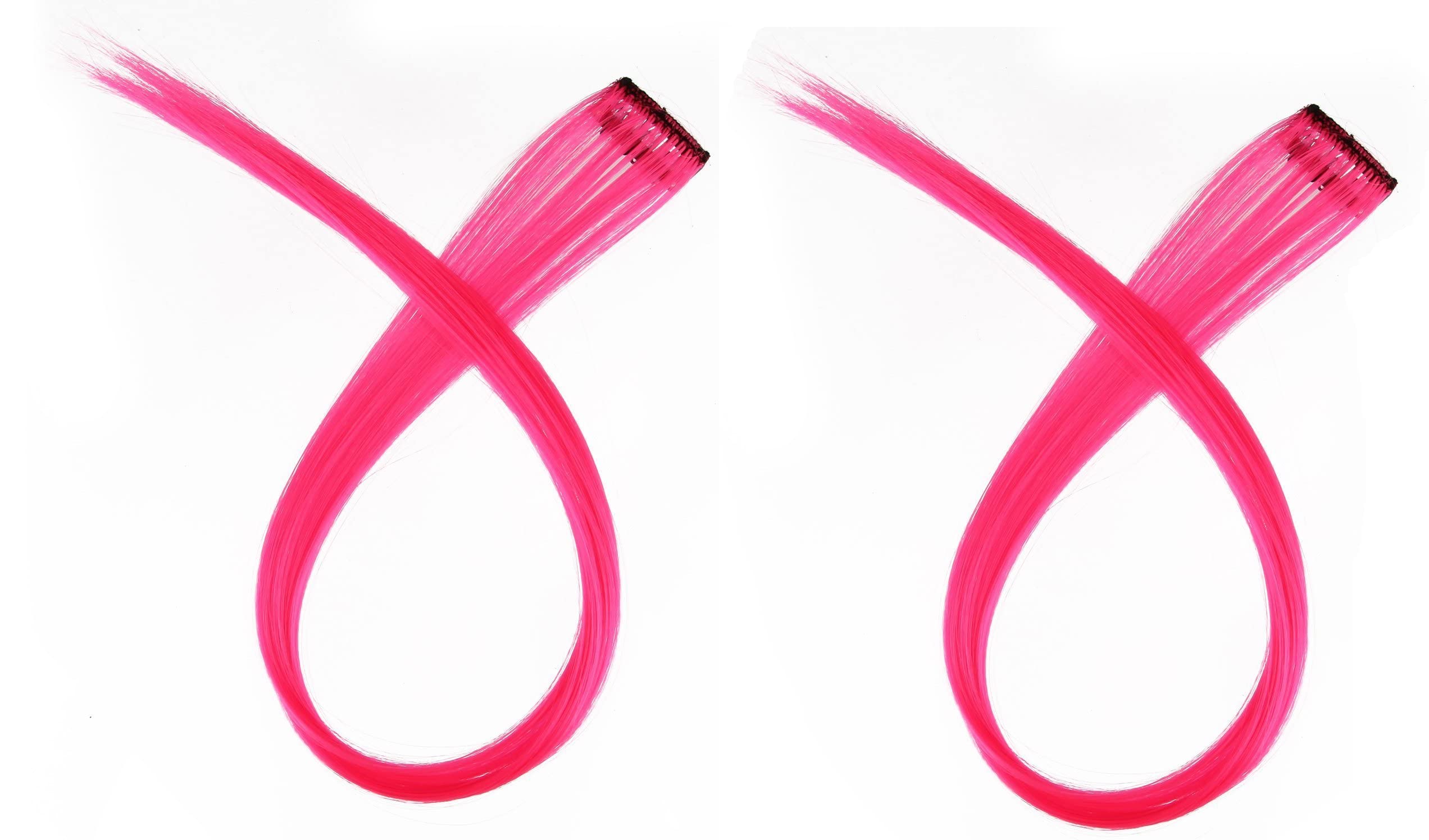 KAVIN Set Of 2 Clip In Straight Hair Extension Colored Hair Streaks Strips Extension Hairpieces Highlights Halloween Theme Hair Accessories For Girls And Women Pack Of 1 (Neon Pink)-picture-11