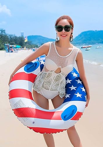 Miniatura 2 de Anillos de natación con bandera estadounidense de 35.4 pulgadas para adultos y adolescentes, flotador de piscina inflable portátil, tubo flotante