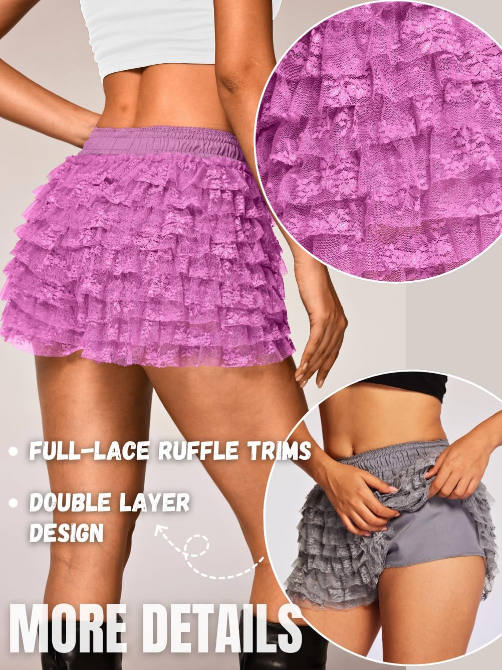 High Waisted Ruffle Shorts for Women Girls, Cute Lace Layered Bloomers, Going Out Mini Micro Bloomer - Image 3