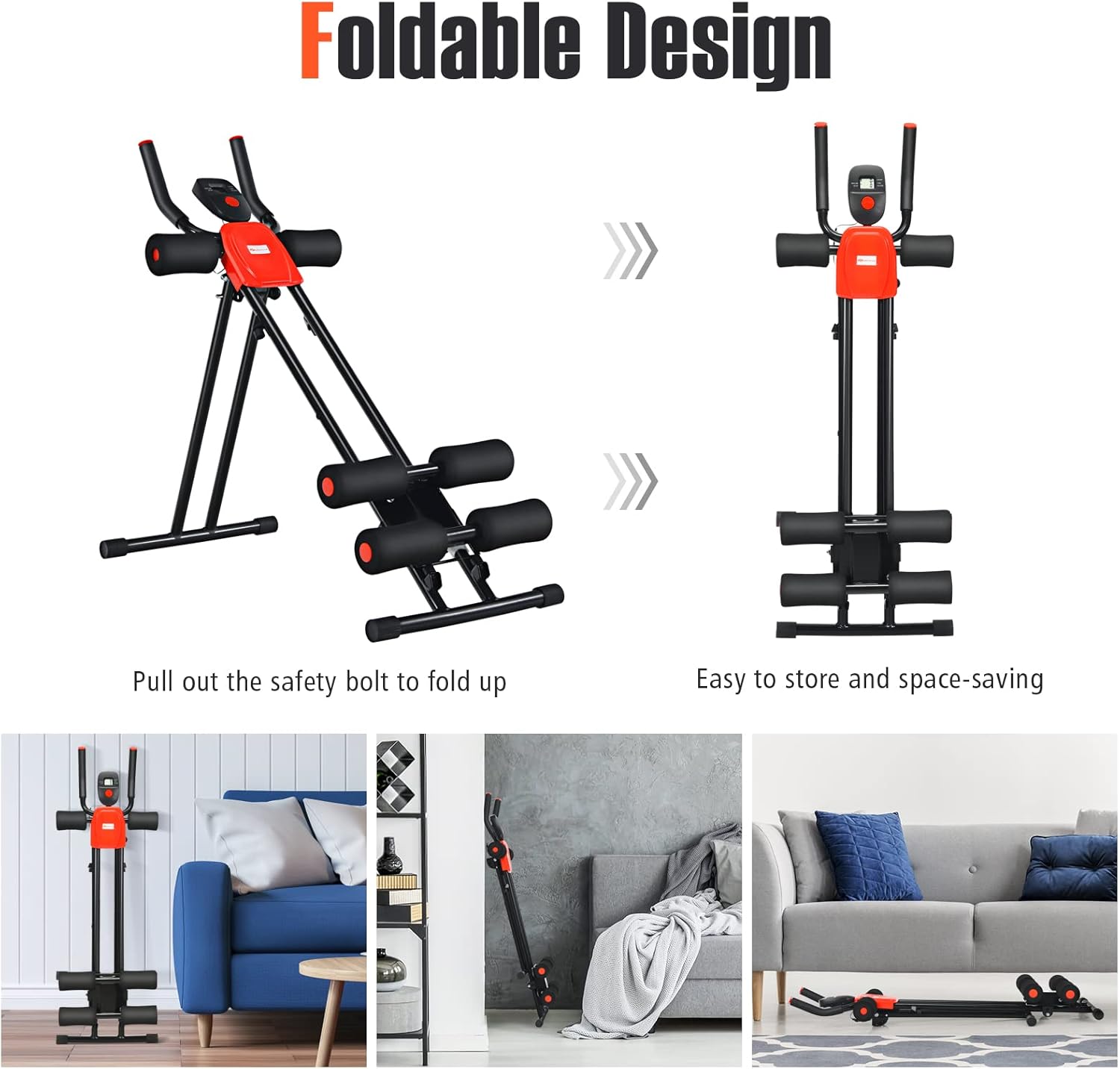 GYMAX Ab Machine, Abdominal Fitness Trainer with 3 Adjustable Resistance & LCD Monitor, Whole Body Workout Equipment Core Waist Cruncher for Home Gym Strength Training