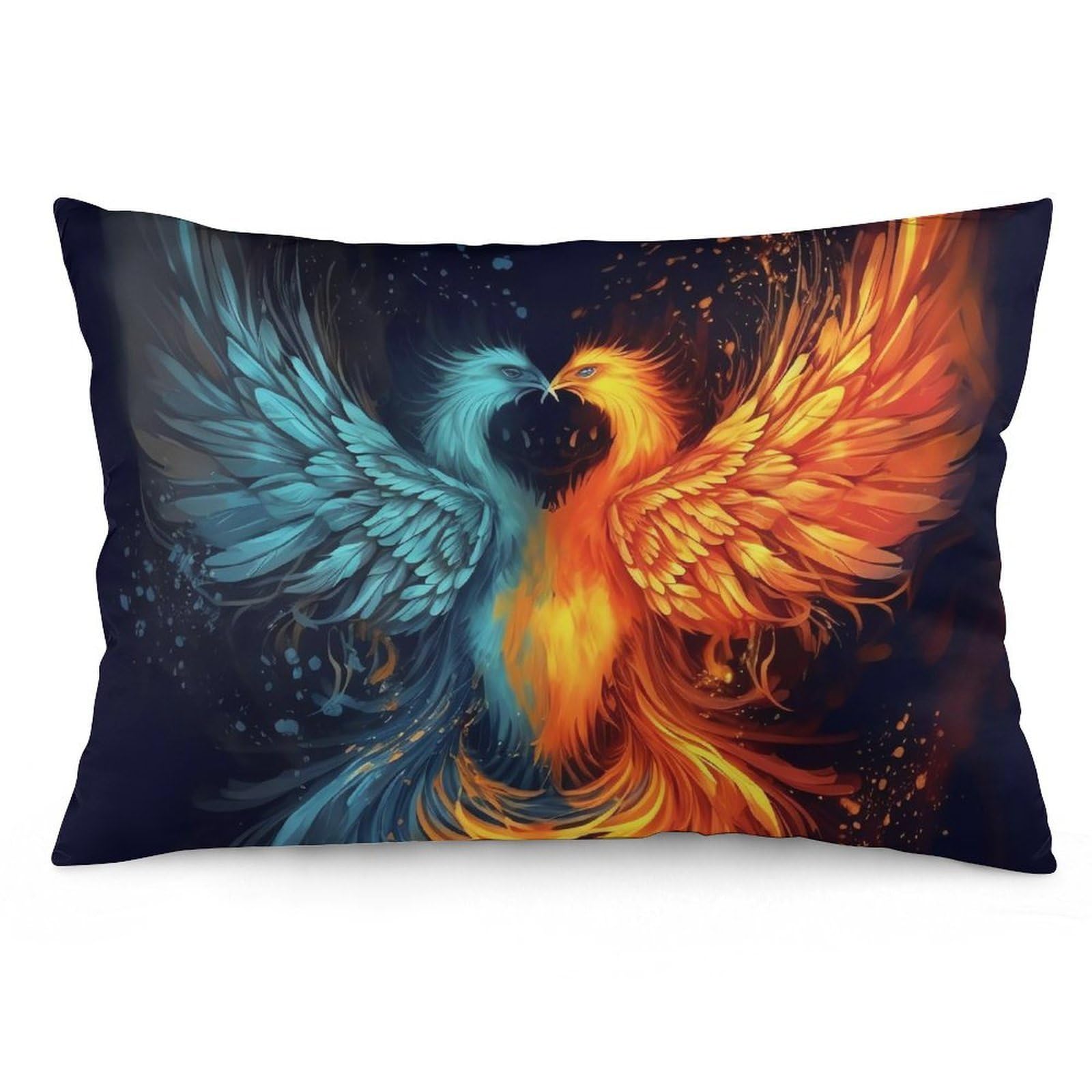 2 Pack Pillow Cases for Hair and Skin, Soft Breathable Pillow Case Covers with Hidden Zipper, Fire and Water Phoenix Pillowcase 12 "x20 Pillow Covers for Sleeping Gift