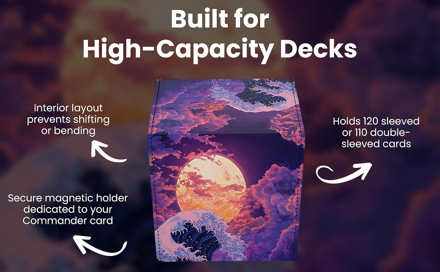 TCG/MTG Commander 100+ Card Art Deck Box With Storage (Great Purple Wave)