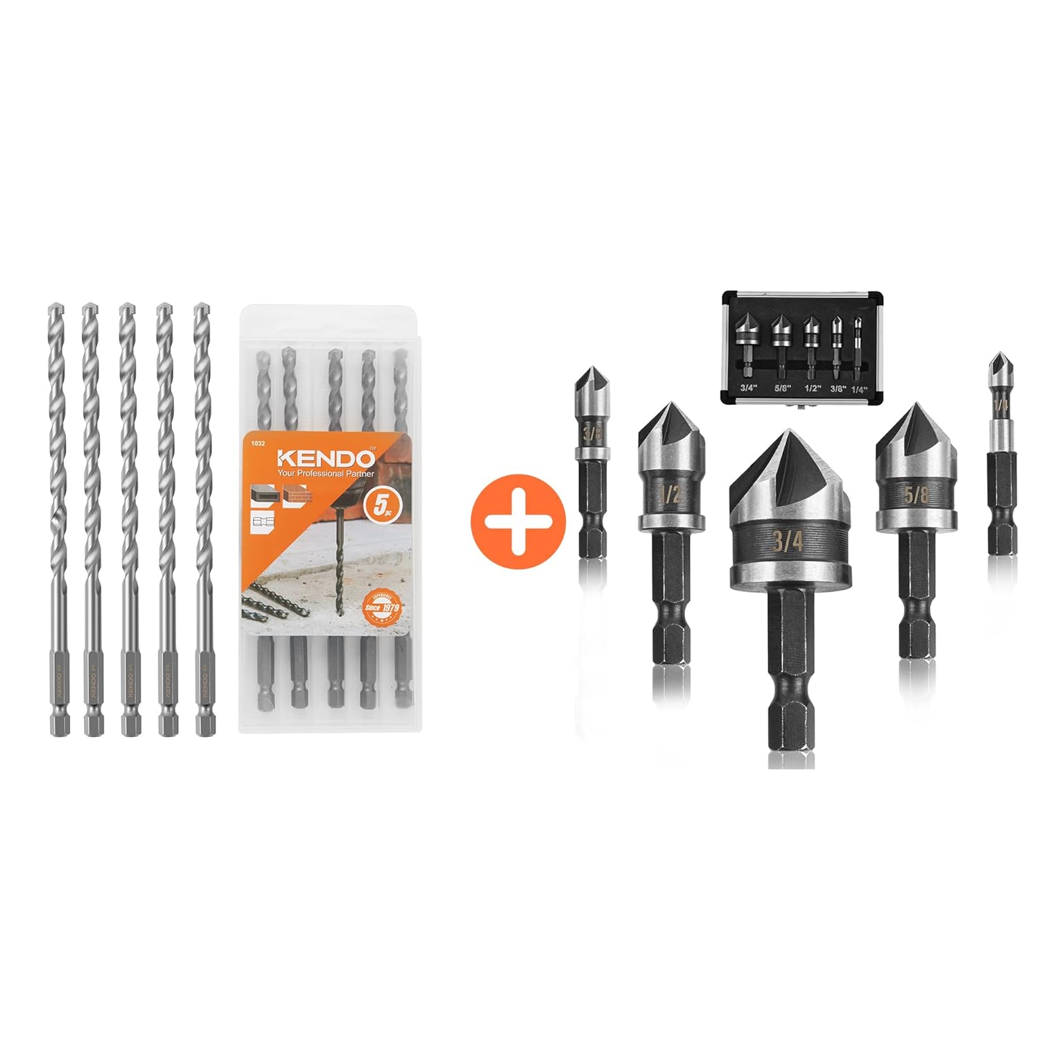 KENDO 5PCS Countersink Drill Bit Set+KENDO Rotary Hammer Drill Bits 5PCS