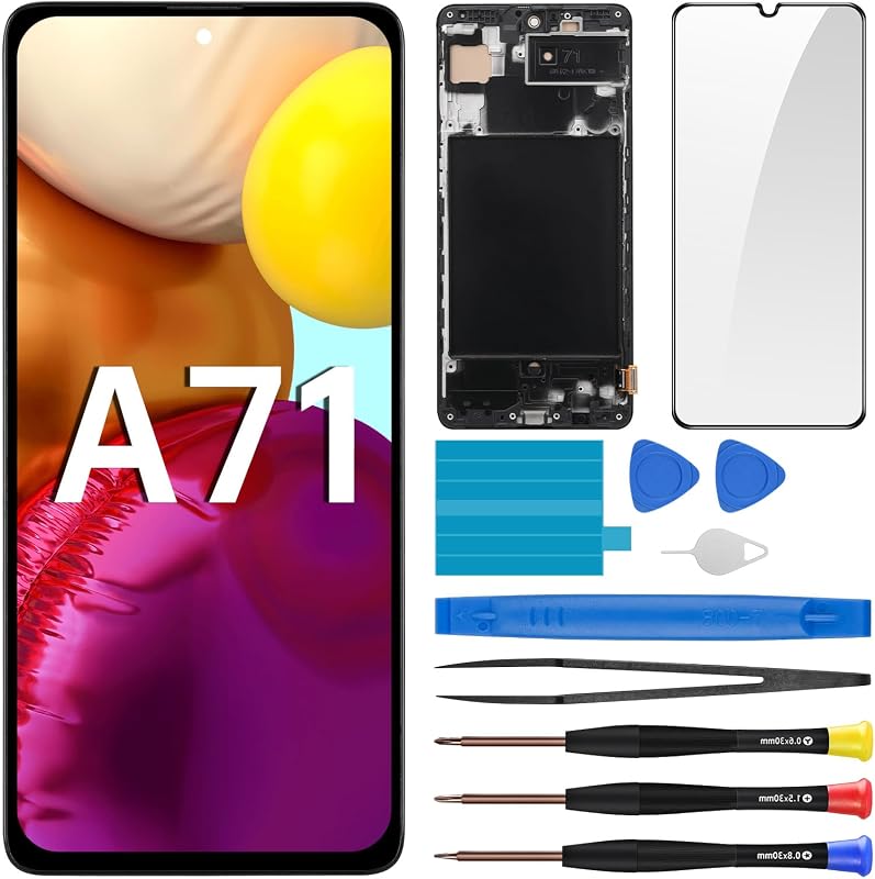 for Samsung Galaxy A71 Screen Replacement with Frame LCD | Display Touch Digitizer Full Assembly Fix Glass with Repair Tools Kit SM-A715F A715F A715W A715X