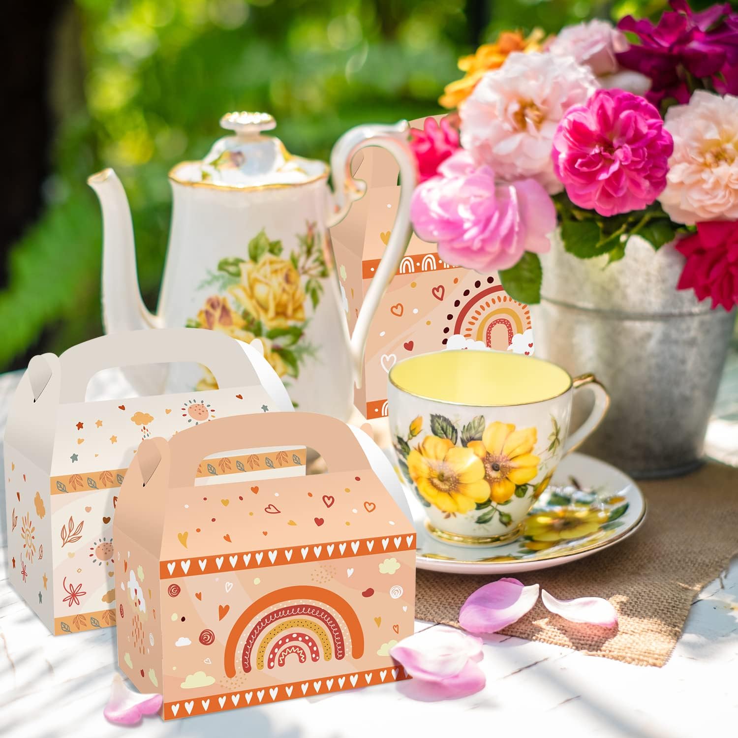 MIKIMIQI 12 PCS Boho Rainbow Party Decorations, Bohemian Baby Shower & Birthday Party Favors Boxes, Gift Bags for Boys & Girls