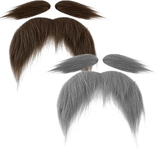 2 PCS Fake Mustache and Eyebrows Set Halloween Cosplay Accessories | Self Adhesive Fake Beard Bushy Eyebrows, Funny Novelty Realistic Facial Hair, Carnival Halloween Festival Party, Men Women