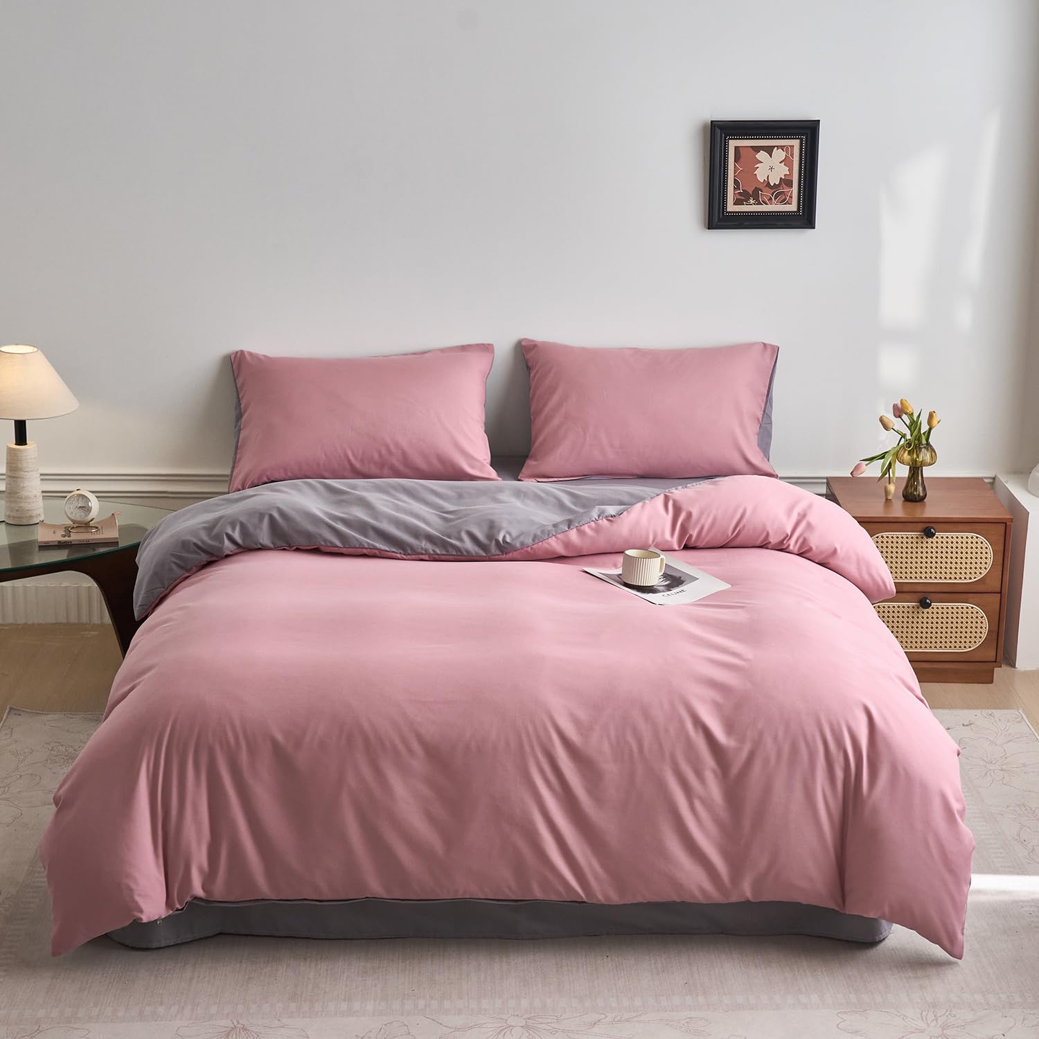 Gsogcax Double Sided Duvet Cover Set for Double Bed with 2 Pillowcases