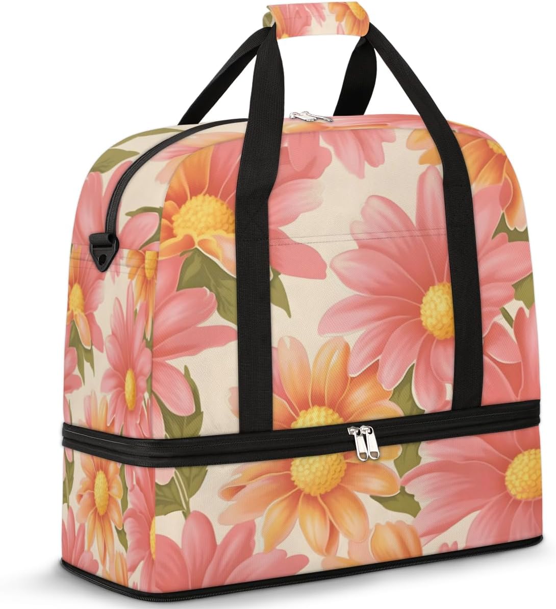 QsirBC Modern Flower Gym Bag for Women Duffle Tote with Shoes Compartment Men Weekender Duffel for Dance Travel Sports Swimming Overnight
