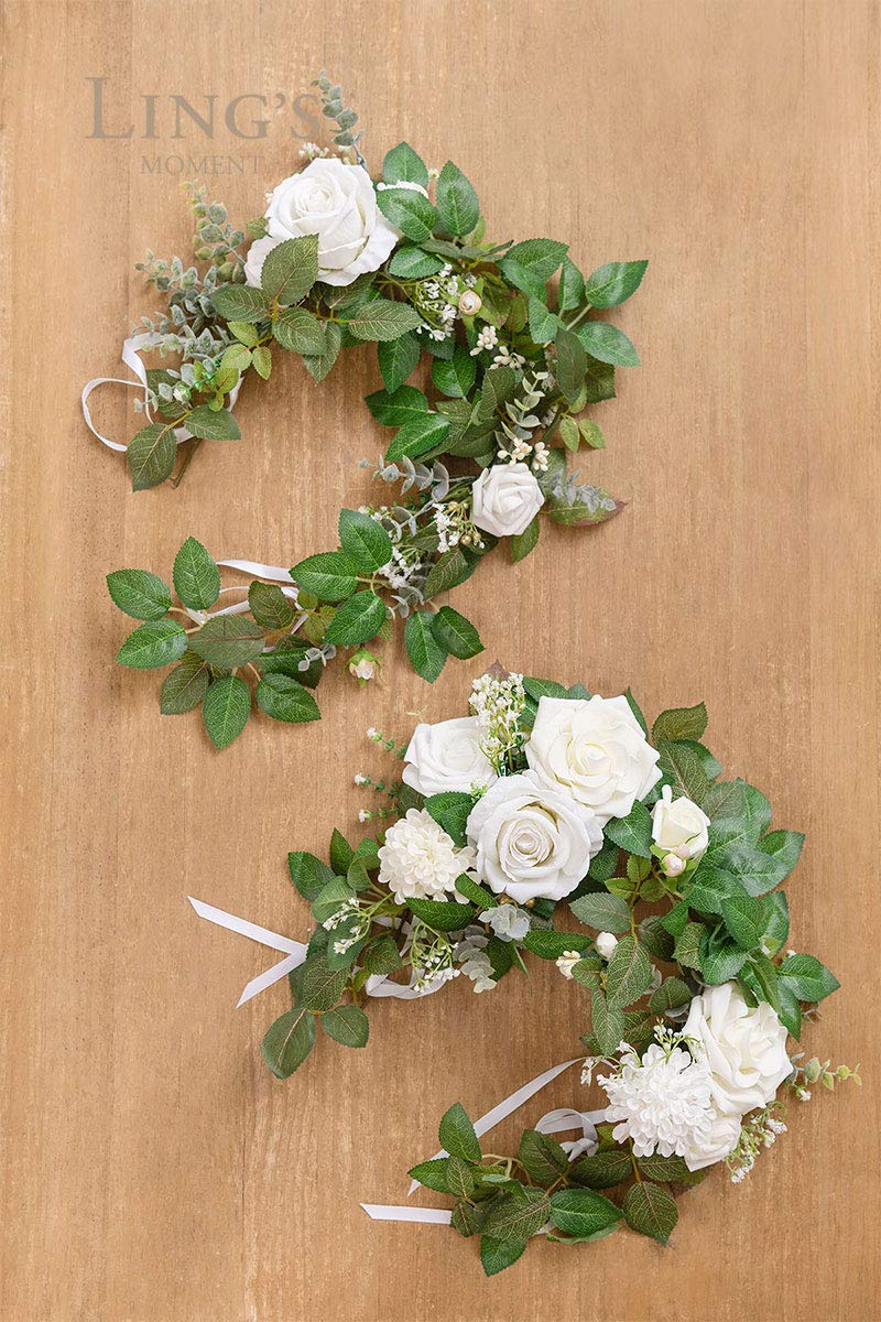 Ling's moment White Greenery and Ivory Wedding Chair Decorations for