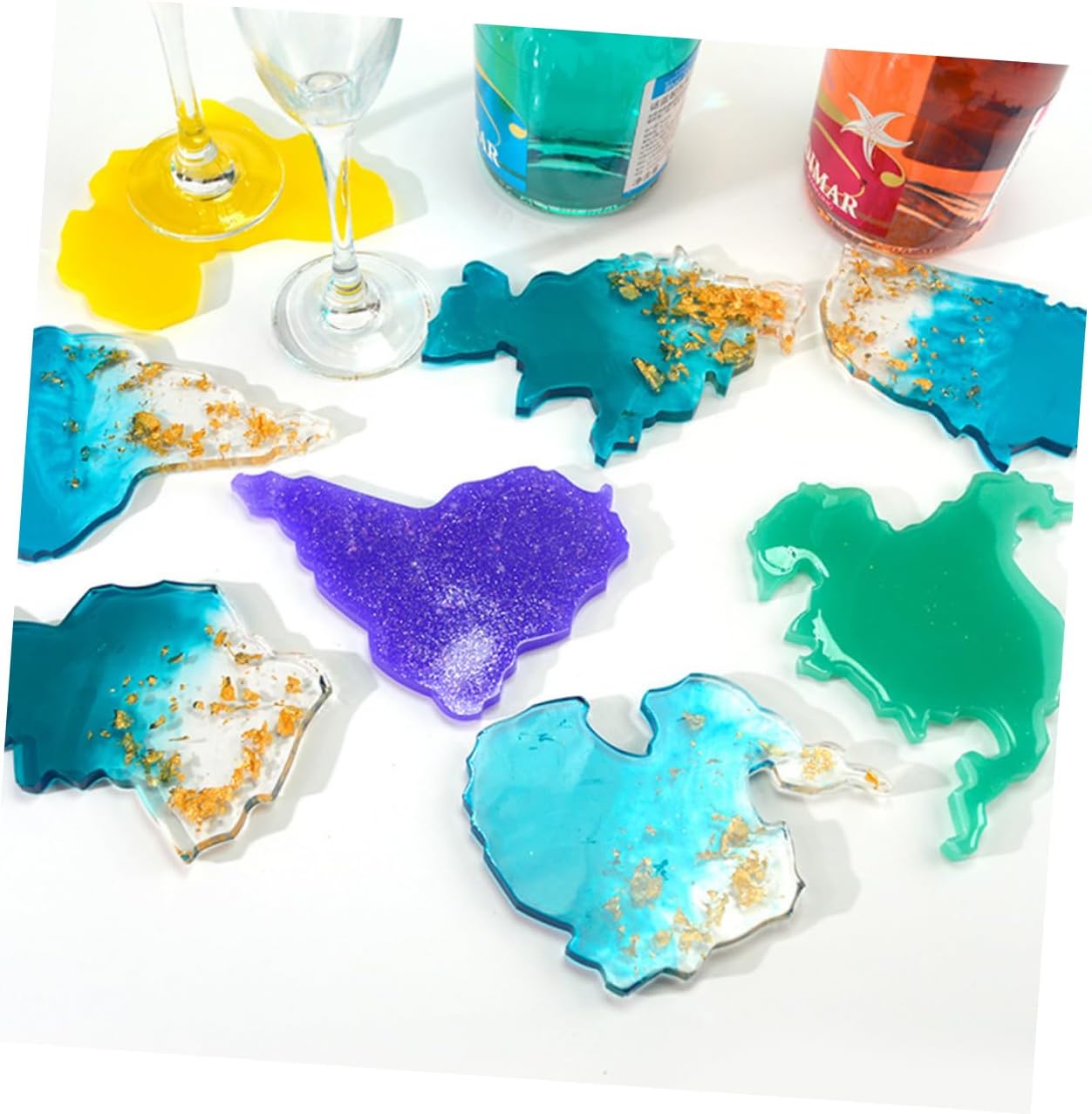SHINEOFI 8pcs DIY Coaster Molds World Map Continent Cup Mat Crystal Molds for Craft Projects