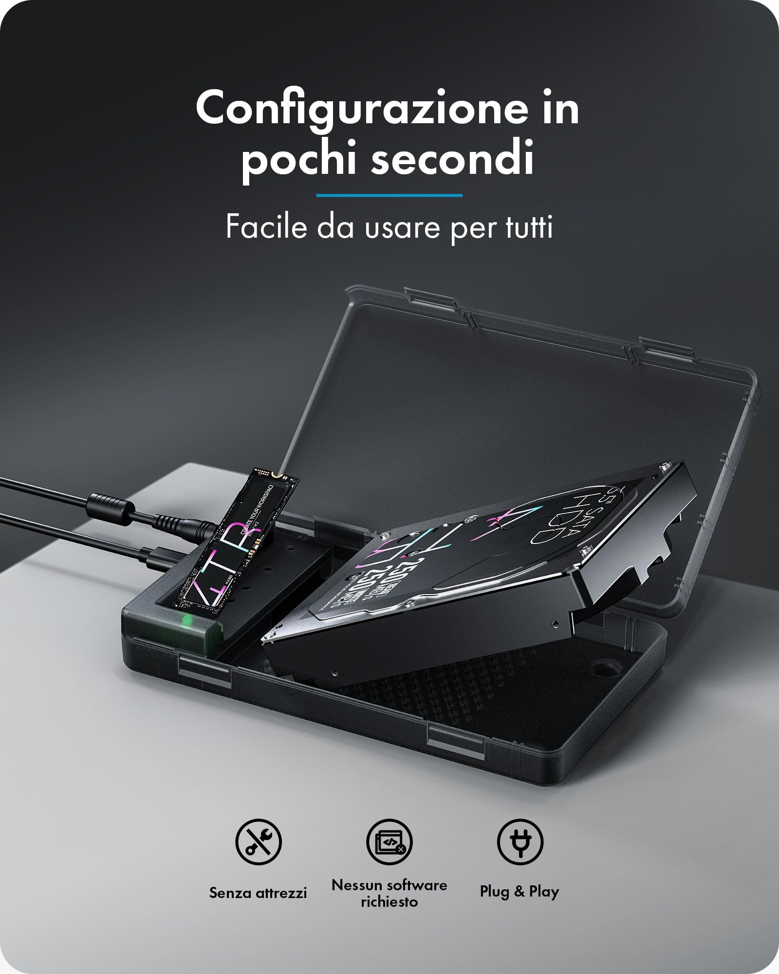 ICY BOX Spade Clone 3882 Docking Station e stazione di clonazione per SSD M.2 NVMe e HDD/SSD SATA 2,5"/3,5", USB-C 3.2 Gen 2 (10 Gbps), clonazione offline, HotSwap, IB-3882MSCL-CU31