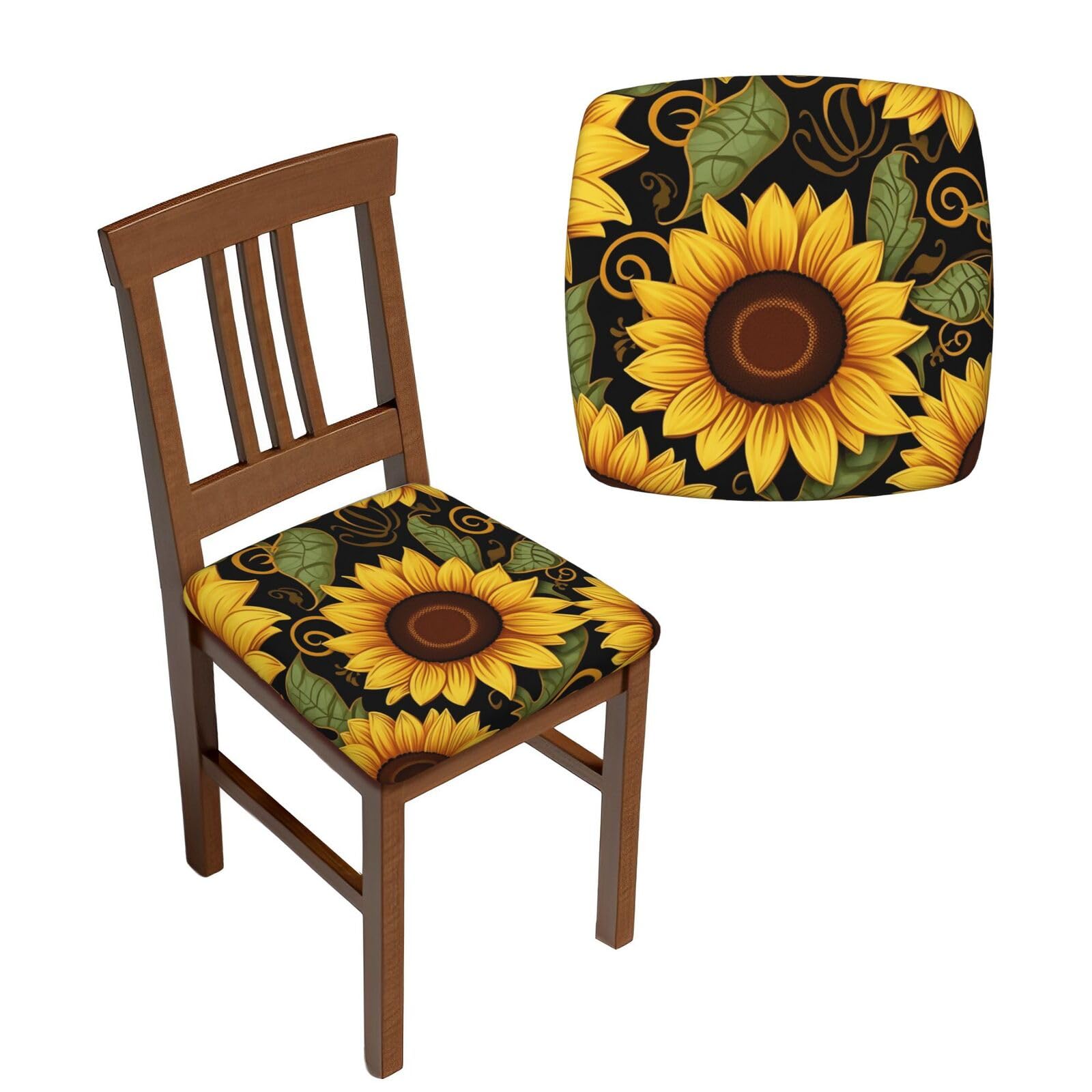 NONHAI 6PCS Dining Chair Seat Covers Set Beautiful Sunflower Stretch Removable Chairs Covers Washable Seat Cushion Slipcovers Protector for Dining Room Kitchen Chairs