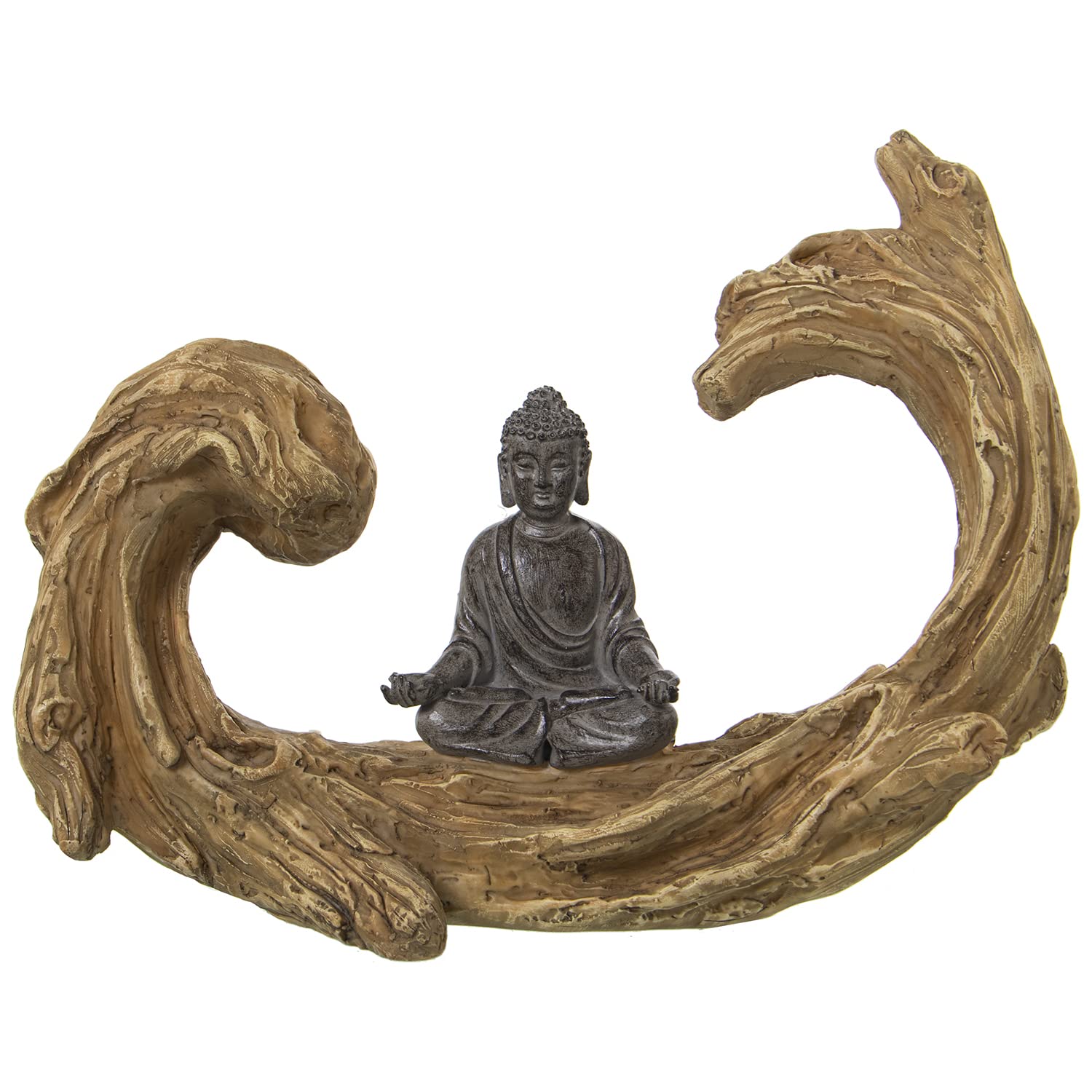 Bouddha en résine sur tronc 26cm aux finitions réalistes