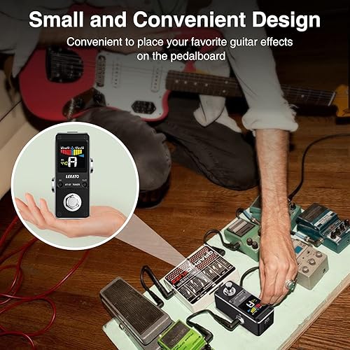 Vista 3 de LEKATO Pedal de afinador de guitarra con True Bypass, pedal de afinador cromático para guitarra eléctrica y bajo, pedal de afinación a