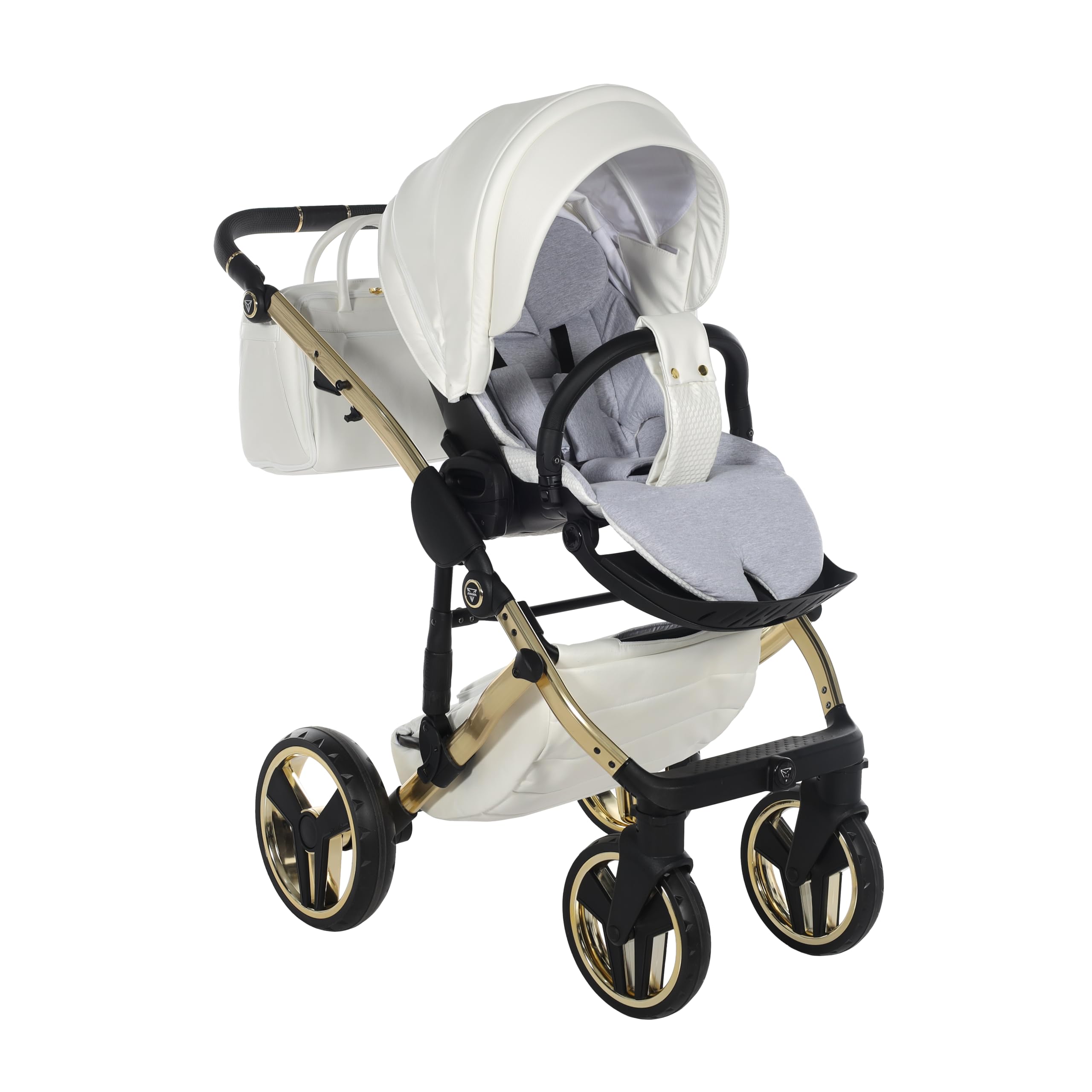 Junama Passeggino TRIO Diamond Fluo Individual 17 Bianco e Oro - 2in1 3in1 4in1 + ombrellino (4 in 1 con Base ISOFIX)