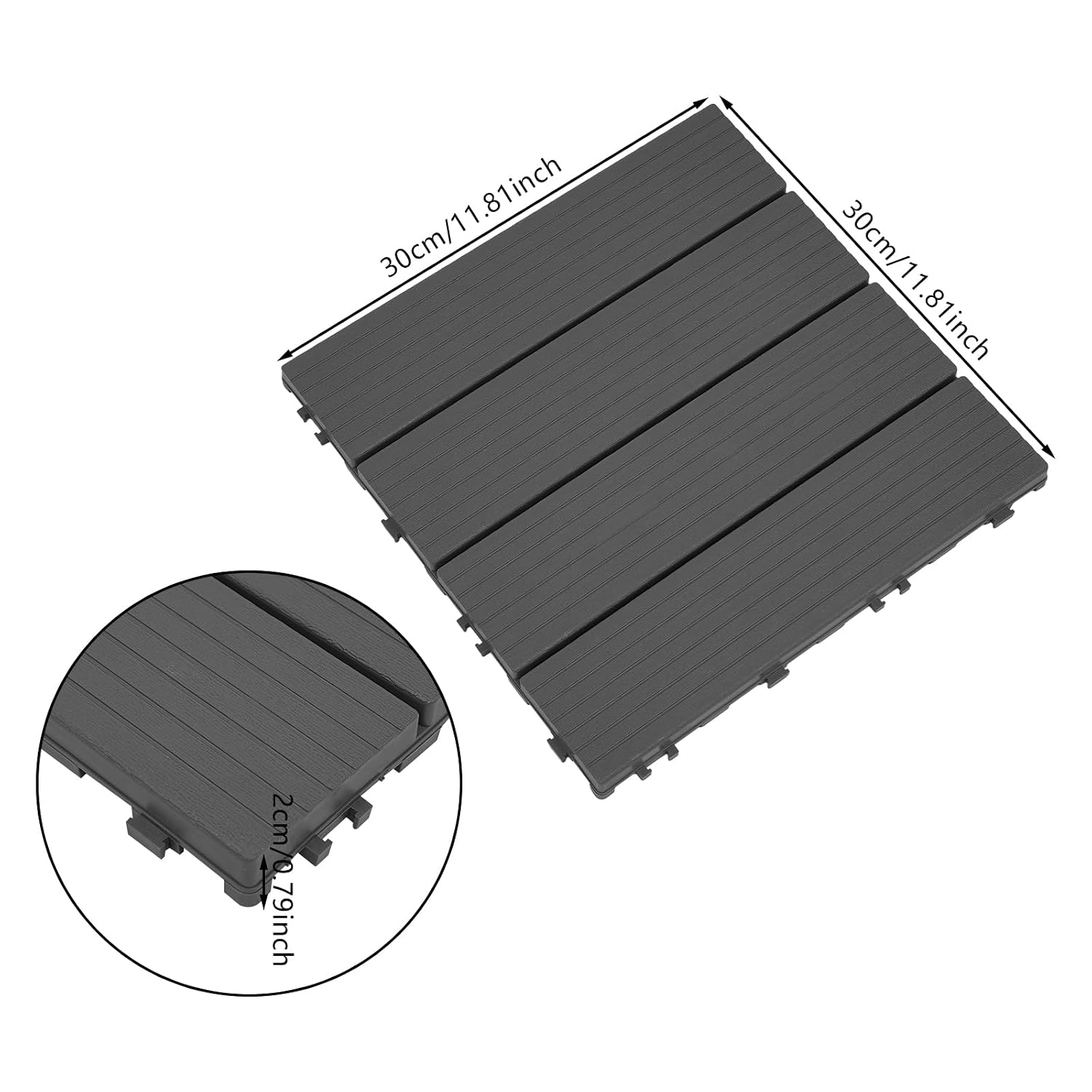 30pcs Deck Patio Tile Interlocking Plastic Flooring, PVC Terrace Pavers for Outdoor Balcony, Garden Pathway, Poolside Area, High Load Bearing Drainage Design, 11.81x11.81in Each