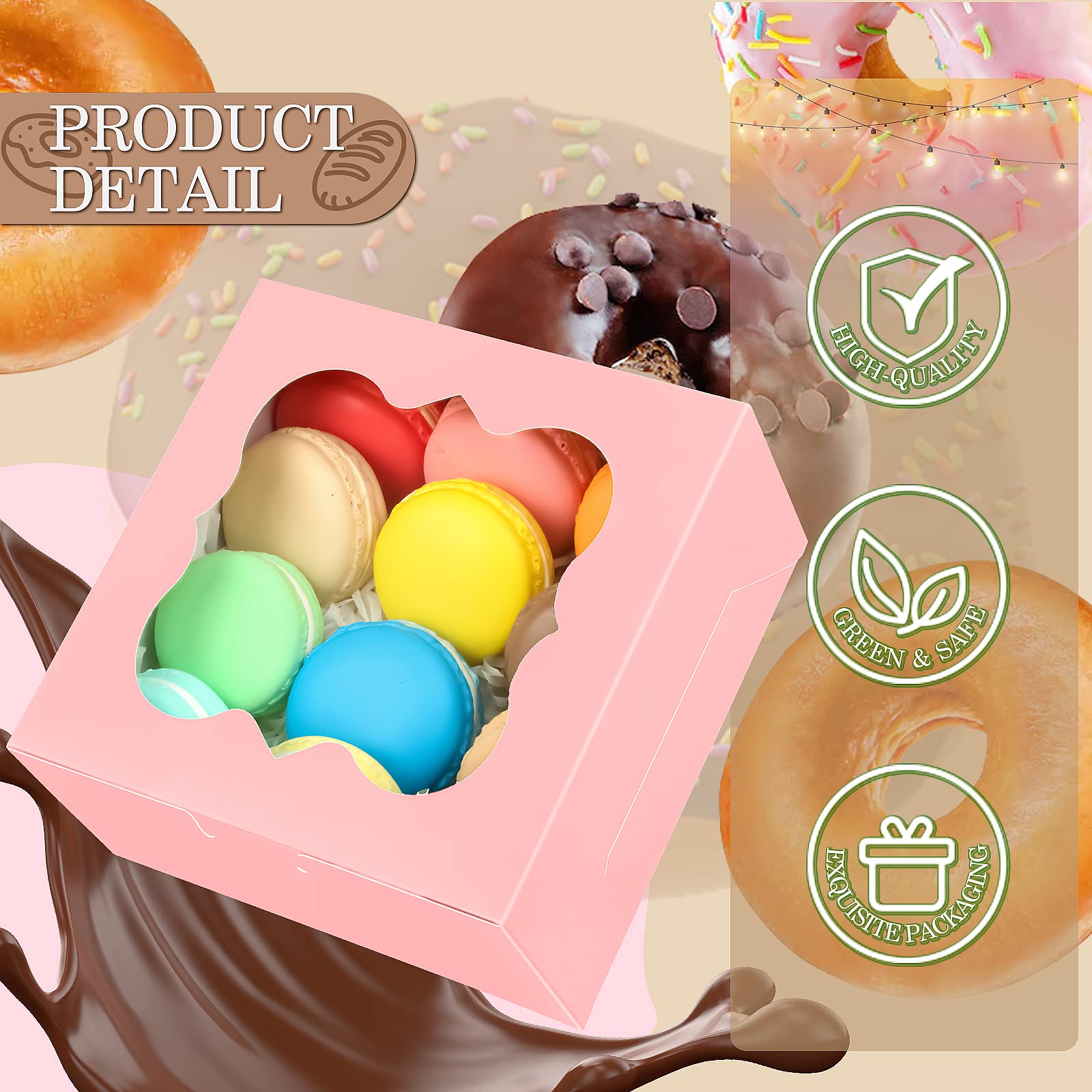 KPOSIYA 65 cajas de panadería con ventana de 6 x 6 x 3 pulgadas, 5 cajas de galletas pequeñas para dulces, postres, pasteles, donas, fiesta de cumpleaños, boda (rosa)