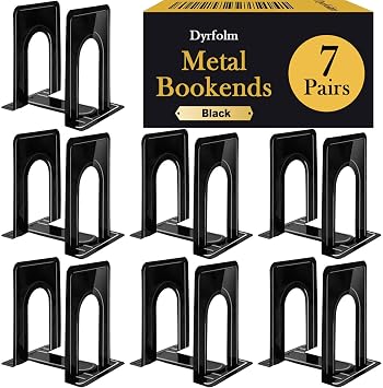 14 PCS/7 زوج أسود معدن Bookends، 6.5 &times; 4.9 &times; 5.7 بوصة الثقيلة، غير انزلاق، العالمي كتاب سدادة