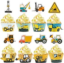 48 Stück Bagger Tortendeko Baustelle Cake Topper und Bagger Cupcake Wrapper Papier Bau Thema Kuchendekoraion für Baustelle Party Bagger Geburtstag Baufahrzeug Deko Kindergeburtstag Junge usw.
