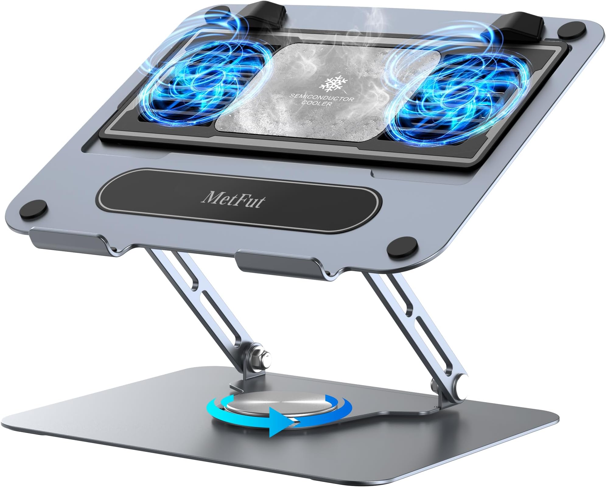 Metfut Laptop Cooling Pad with Detachable Fan & Cooler, Adjustable Height & Angle, 360 Rotation Base, Carbon Steel Framework, Ultra-Quiet & Super Sturdy for 15.6โ Laptop, DJ Mixer Workstation (Grey)