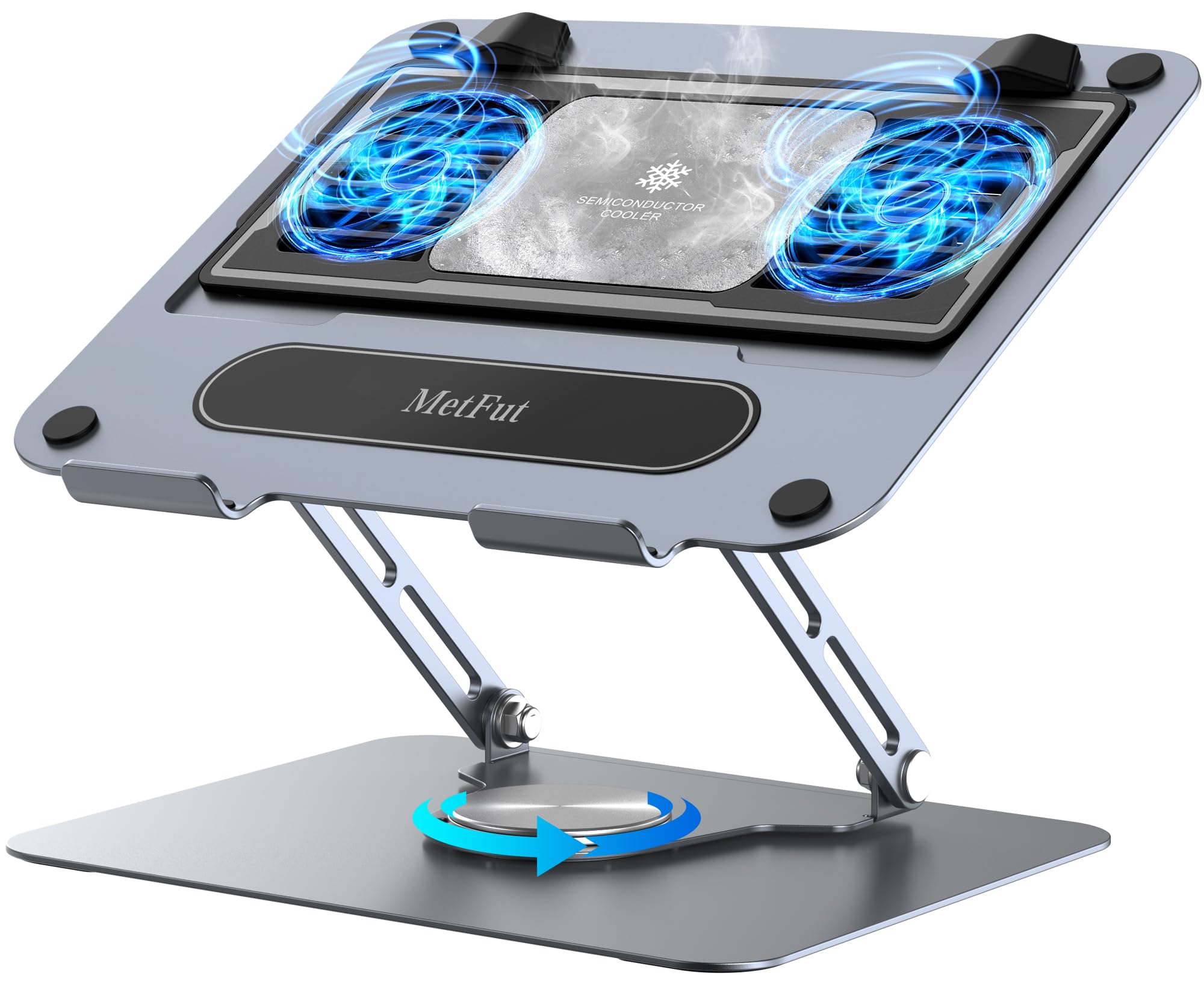 METFUT Soporte de refrigeración para portátil con Enfriador termoeléctrico Desmontable, Altura y ángulo Ajustables, Base de rotación de 360 Grados, Marco de Acero al Carbono, Ultra silencioso y súper