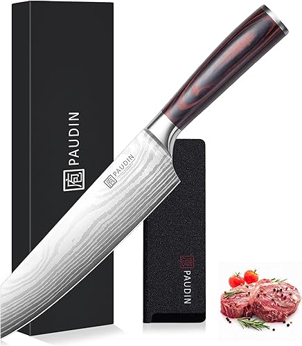 Miniatura 10 de PAUDIN Cuchillo de chef – Cuchillo de cocina afilado de 9 pulgadas con funda, cuchillos de cocina japoneses de acero inoxidable de alto carbono con
